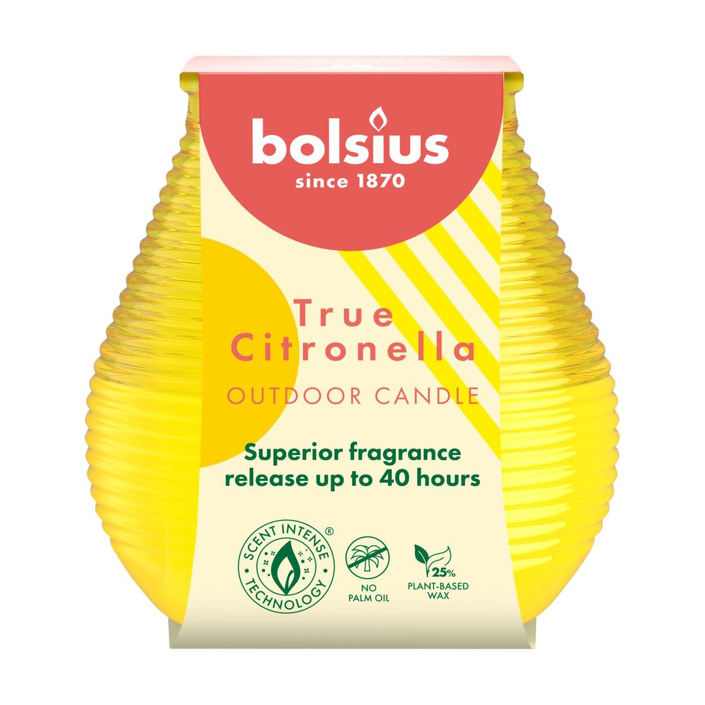 Садова свічка в банці Bolsius True Citronella Жовта, 94*91 мм
