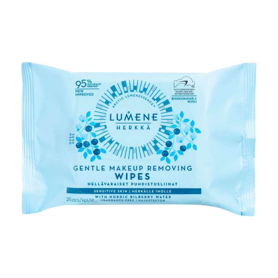 Серветки для делікатного зняття макіяжу 3 в 1 Lumene Herkka Gentle Makeup Removing Wipes, 25 шт