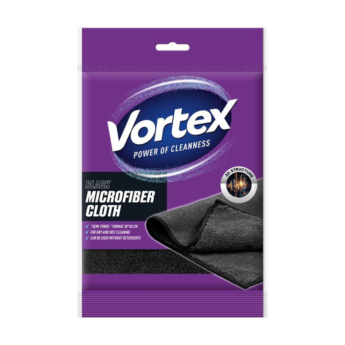 Серветки для прибирання з мікрофібри Vortex Semi-Towel Black, 30*50 см, 1 шт