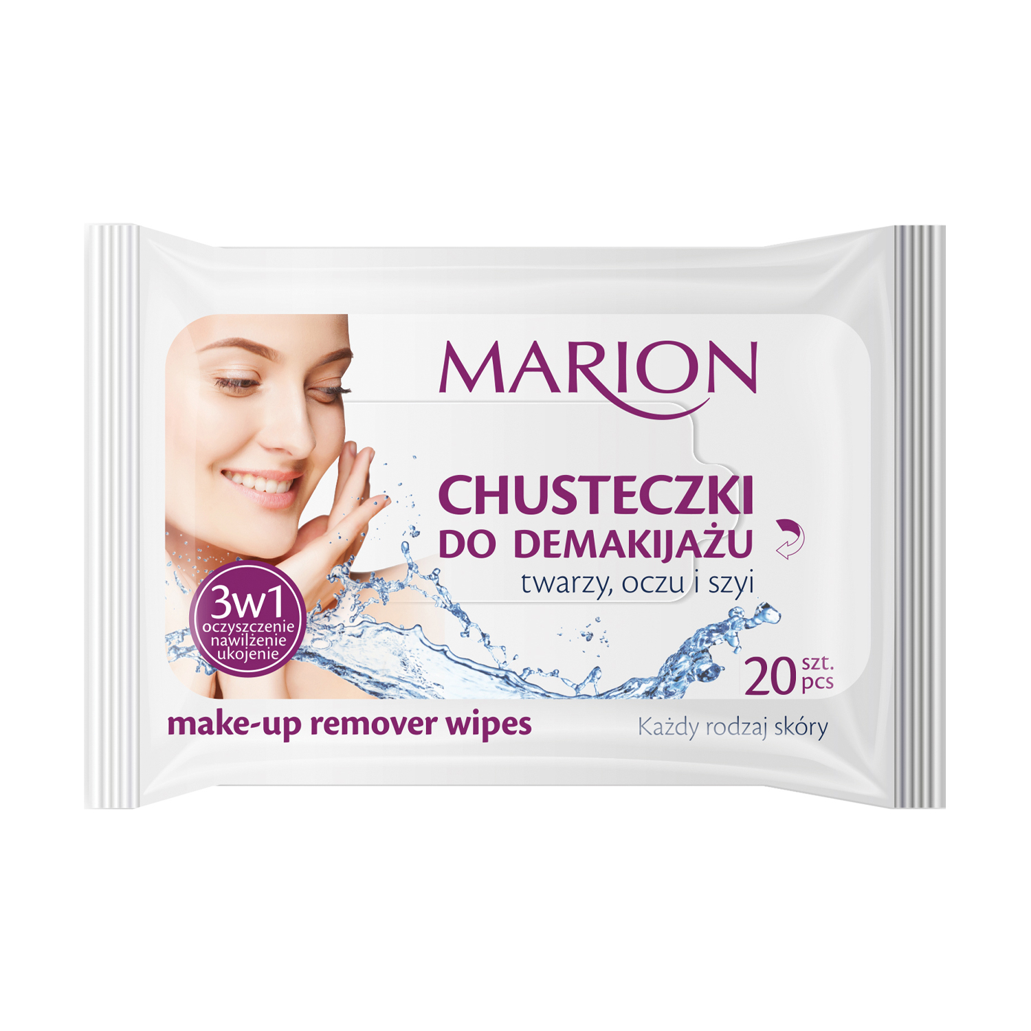 Серветки для видалення макіяжу з обличчя, очей та шиї Marion Make-Up Remover Wipes, 20 шт
