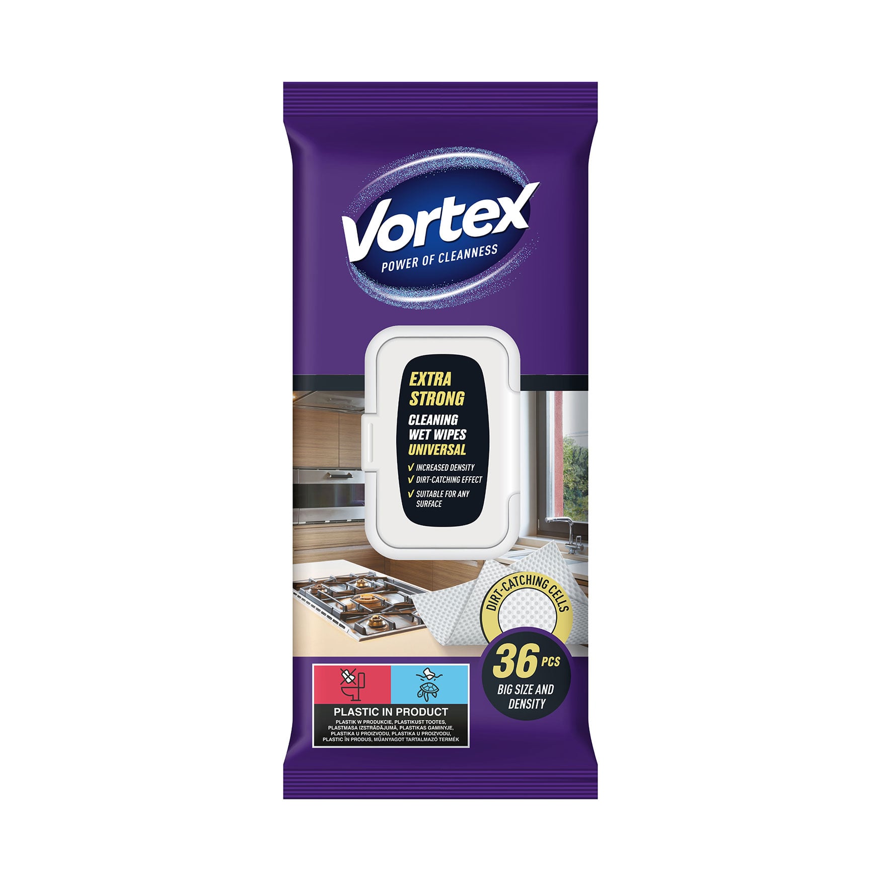 Серветки господарчі вологі універсальні Vortex Extra Strong з клапаном, 36 шт