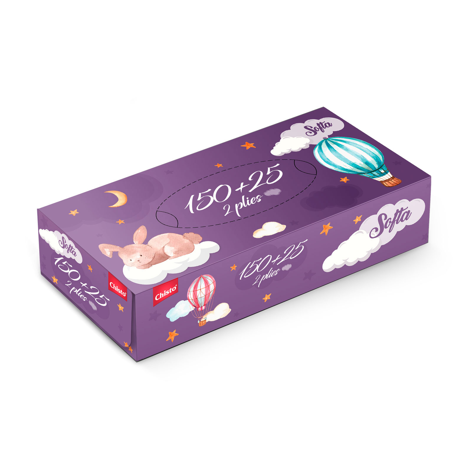 Серветки косметичні Chisto Softa Bunny 2х-шарові, 150+25 шт