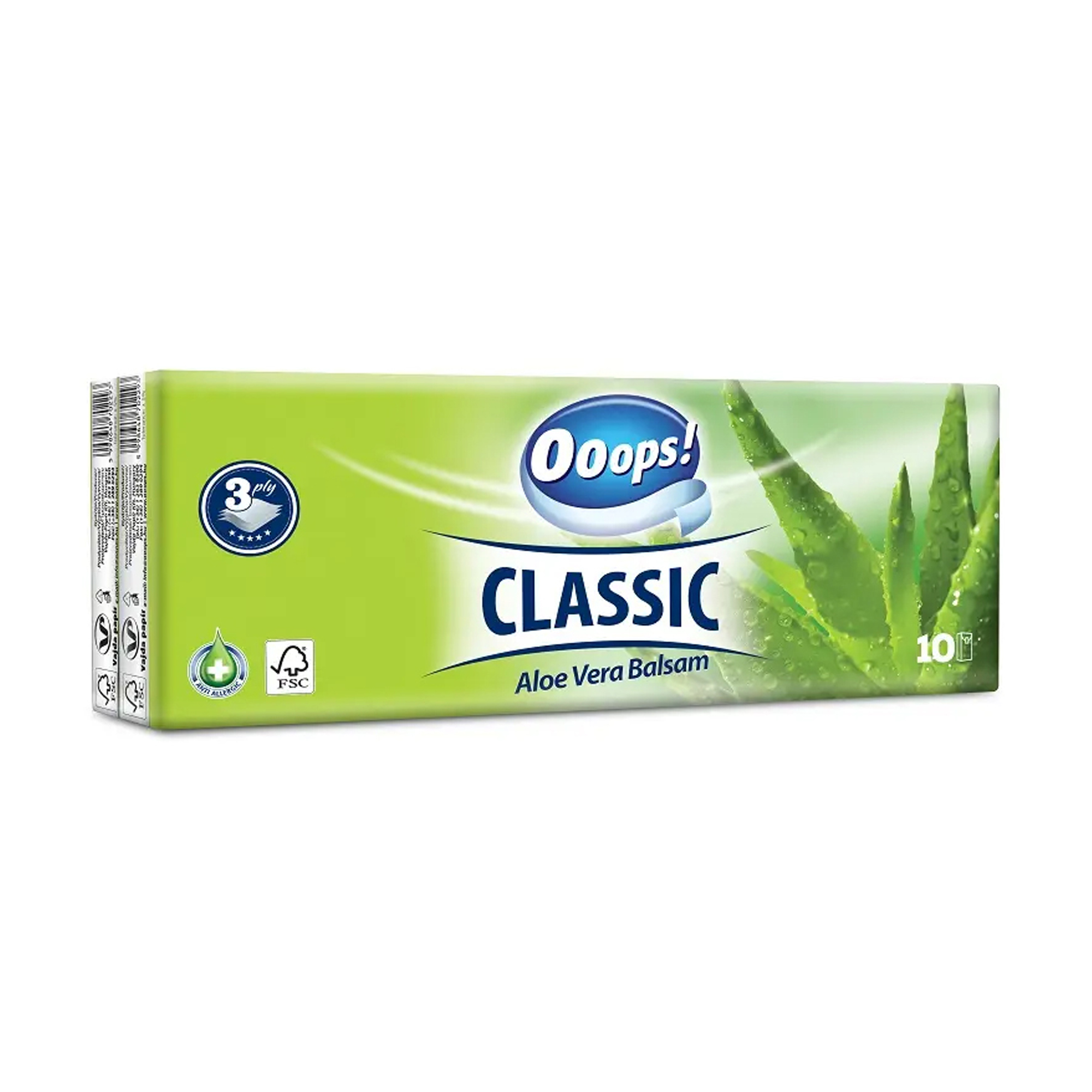 Серветки паперові Ooops! Classic Aloe Vera Balsam 3-шарові, 10*10 шт