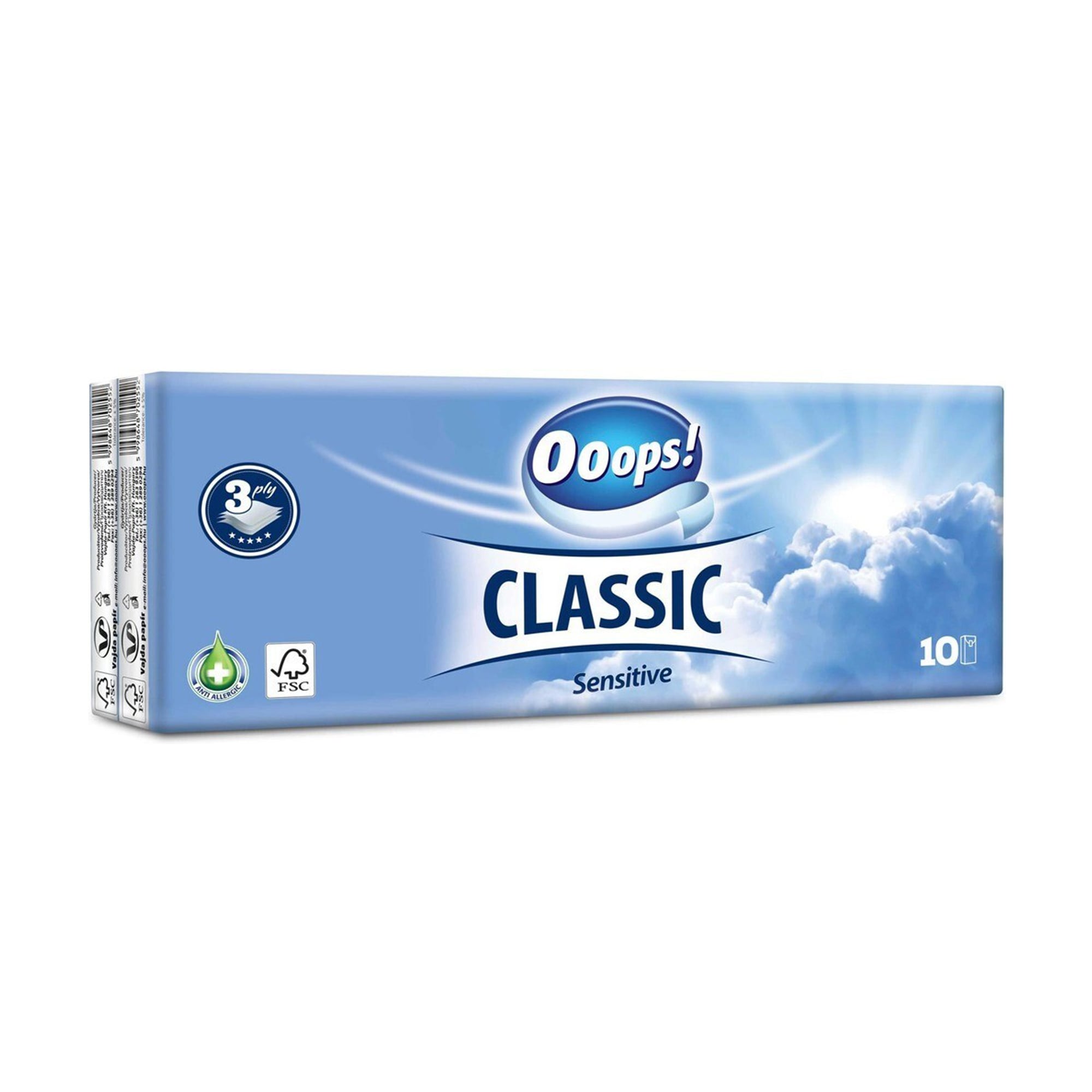 Серветки паперові Ooops! Classic Sensitive 3-шарові, 10*10 шт