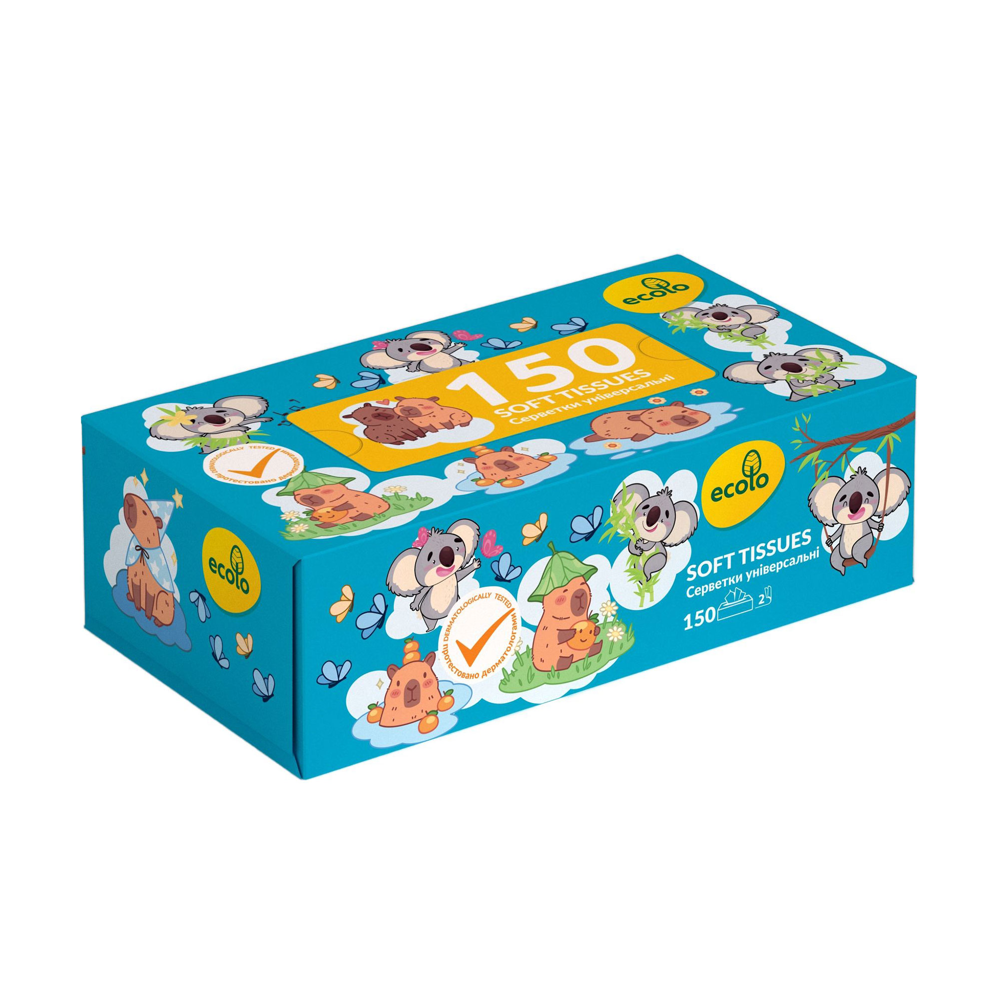 Серветки паперові RUTA Ecolo Soft Tissues 2-шарові, білі, 150 шт