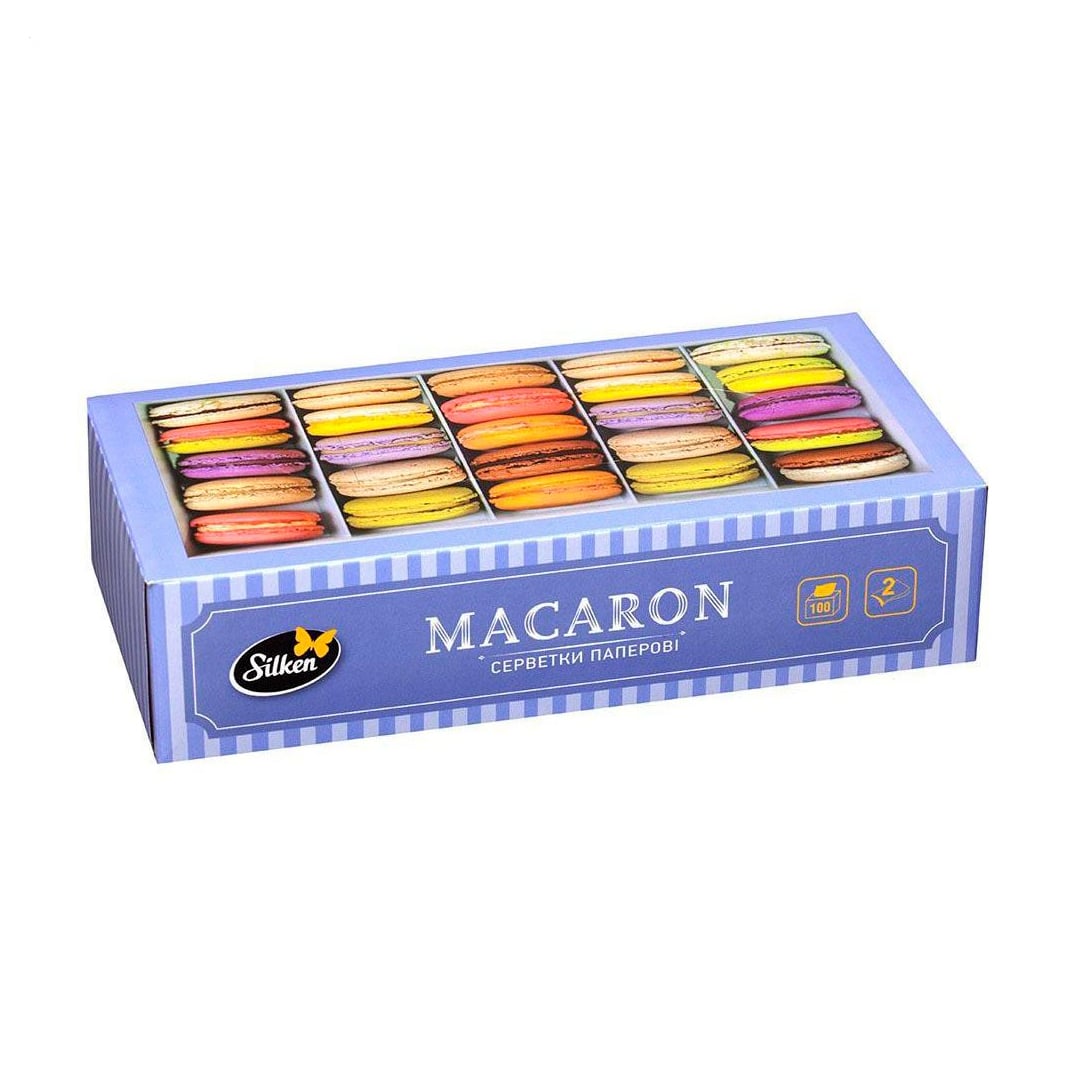 Серветки паперові Silken Macaron у коробці, 2-шарові, 19.5*20 см, 100 шт