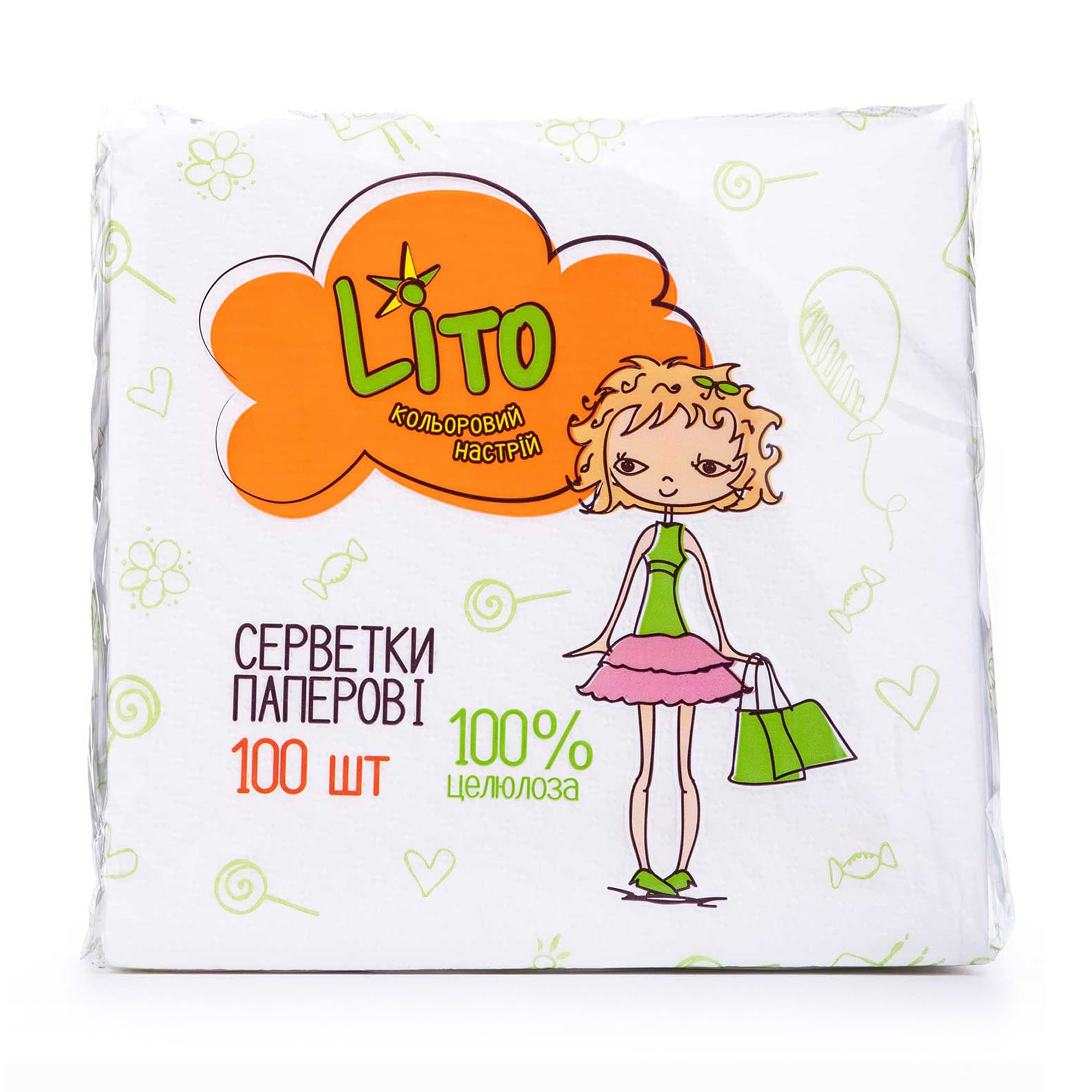 Серветки столові Lito 1-шарові, білі, 33*33 см, 100 шт