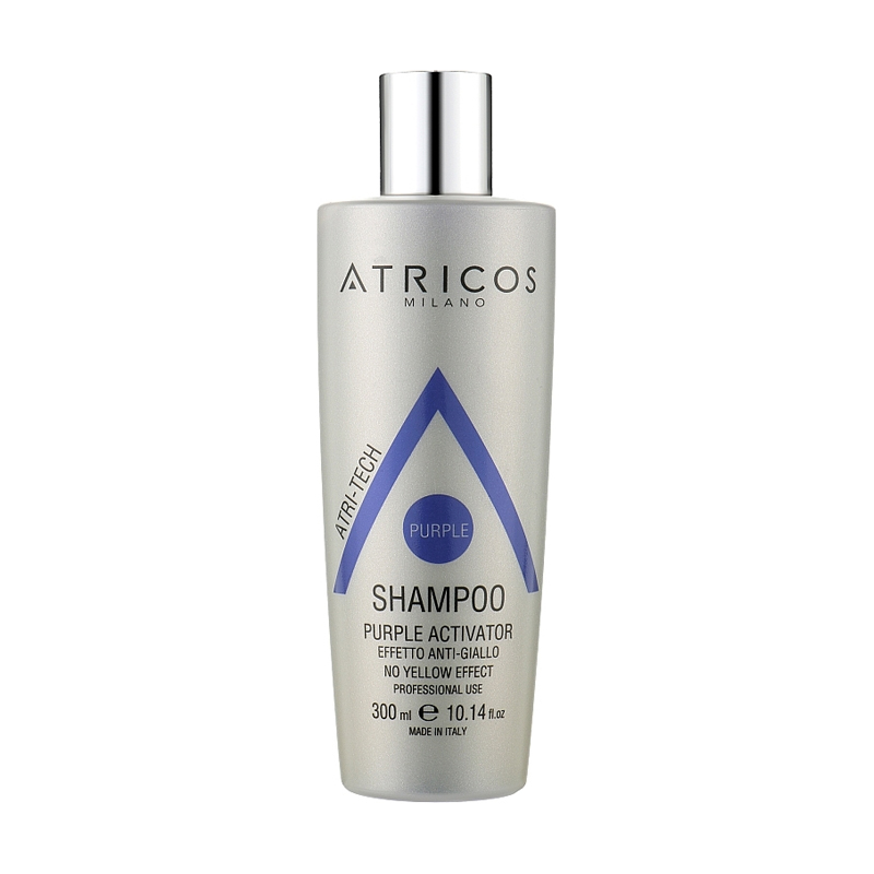 Шампунь Atricos Milano Atri-Tech Purple Activator No Yellow Effect Shampoo для зменшення ефекту жовтого кольору волосся, 300 мл