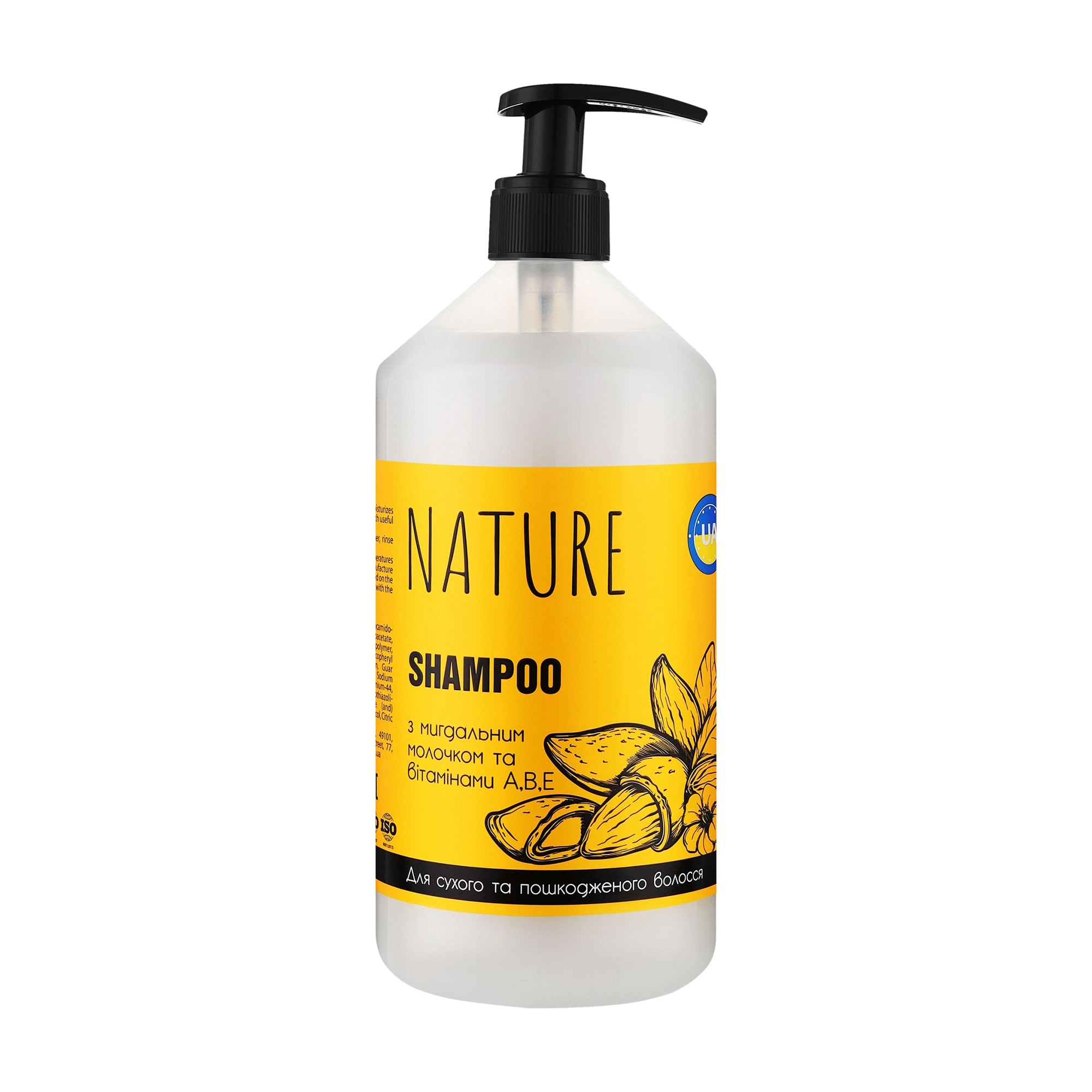 Шампунь Bioton Cosmetics Nature Shampoo для сухого та пошкодженого волосся, з мигдальним молочком та вітамінами А, В, Е, 900 мл