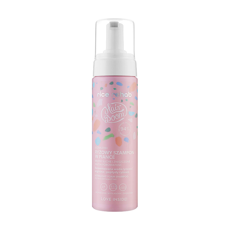 Шампунь Body Boom Hair Boom Rice Rehab Ultralight Foam Shampoo для сухого та пошкодженого волосся, з рисовою витяжкою, 200 мл
