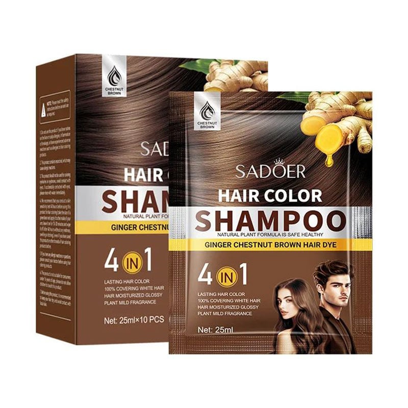 Шампунь для фарбування волосся Sadoer Ginger Chestnut Brown Hair Dye Hair Color Shampoo, 10*25 мл