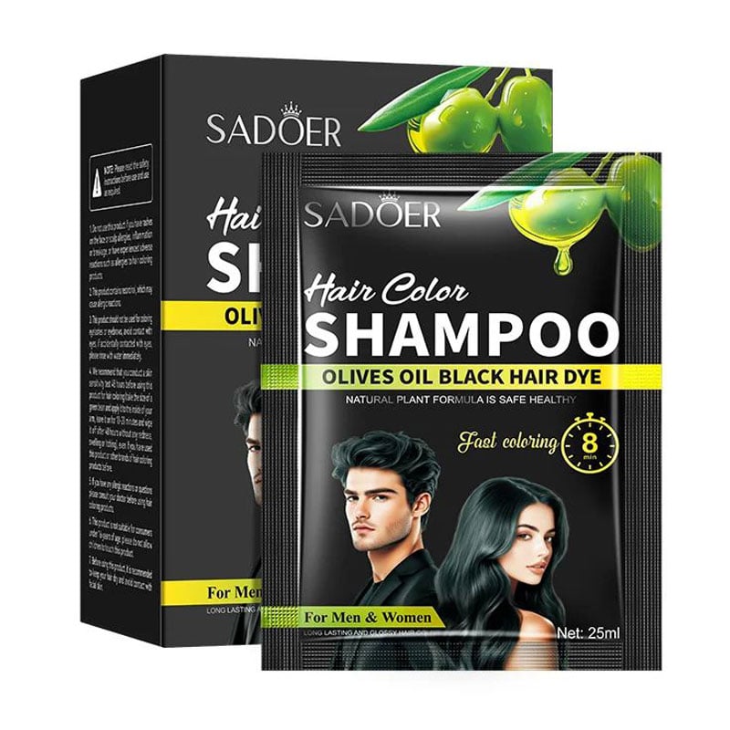 Шампунь для фарбування волосся Sadoer Olives Oil Black Hair Dye Hair Color Shampoo, 10*25 мл