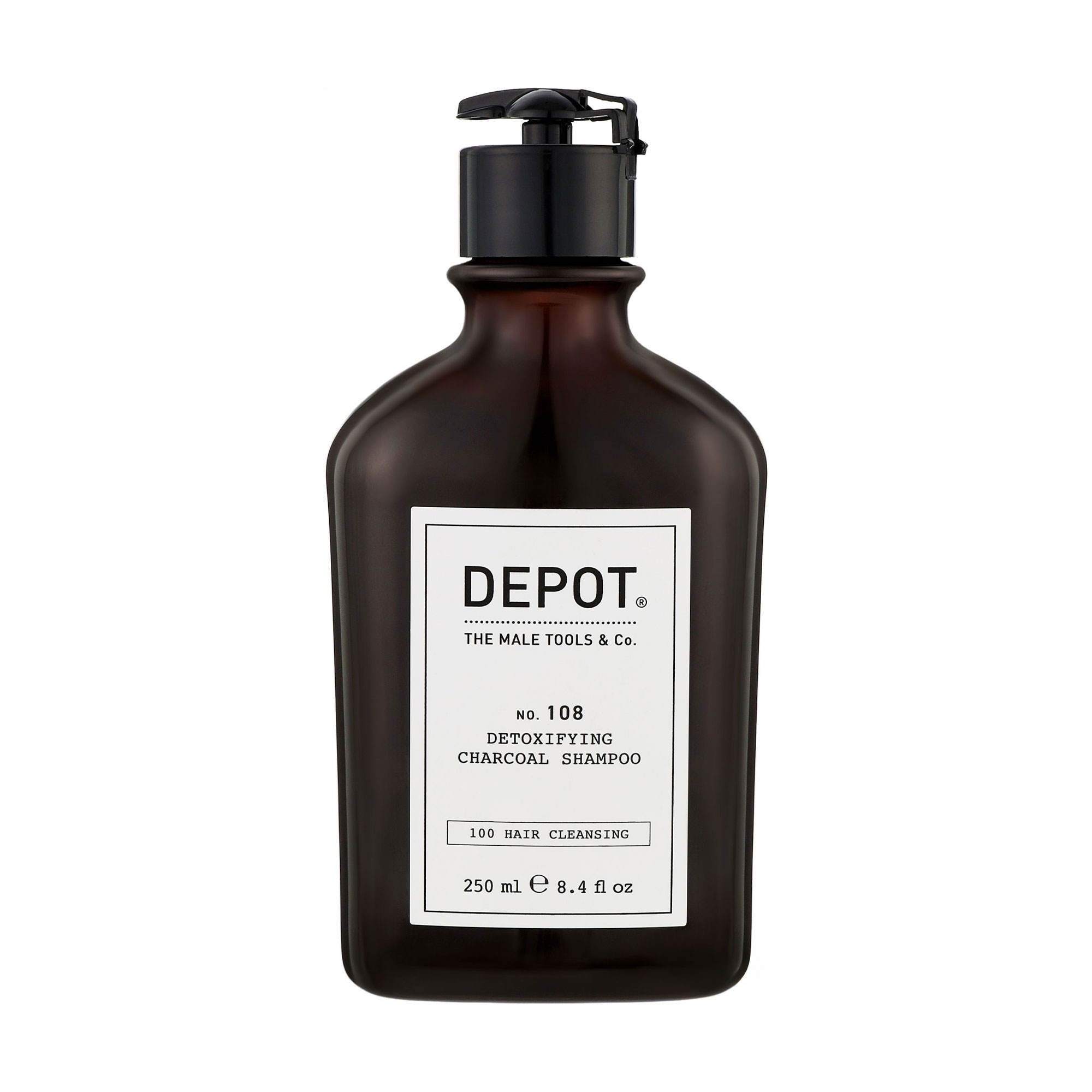Шампунь для глибокого очищення волосся Depot 108 Detoxifying Charcoal Shampoo з рослинним вугіллям, 250 мл