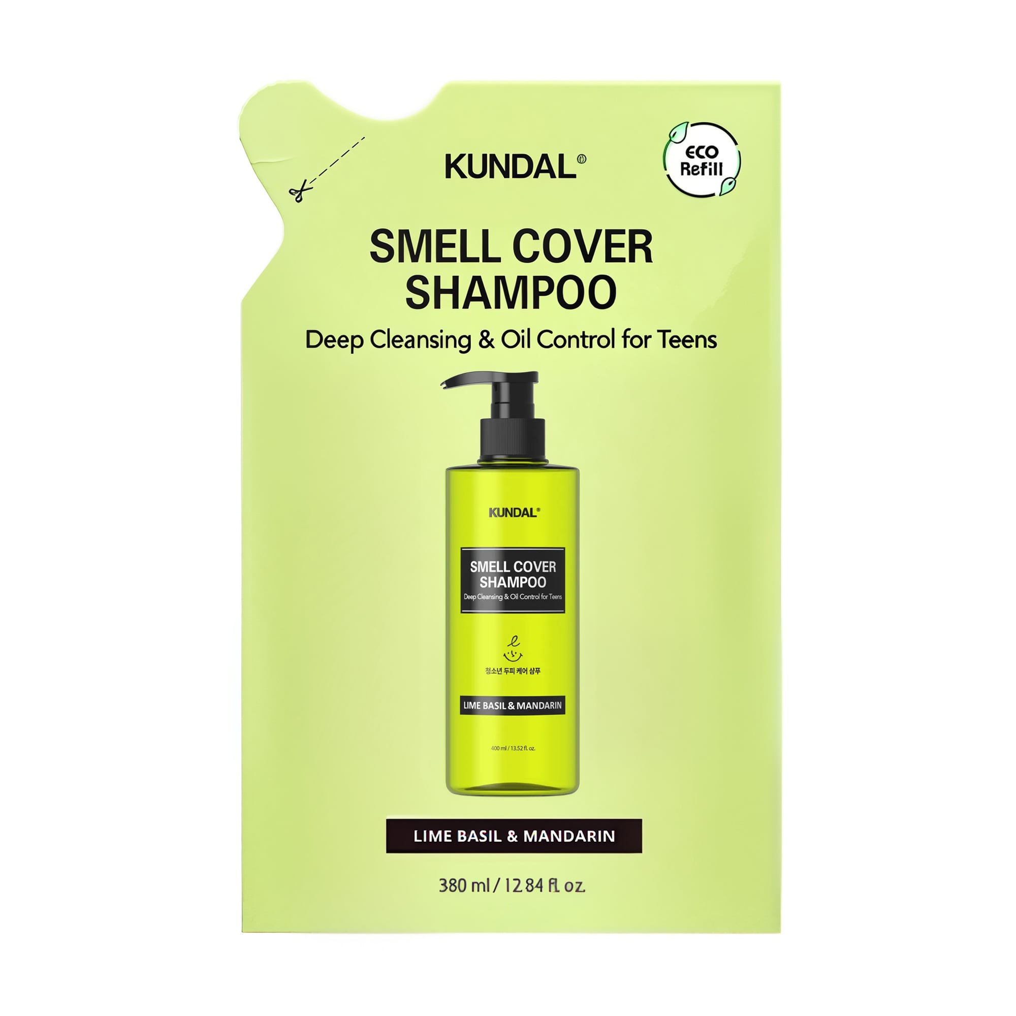 Шампунь для підлітків Kundal Smell Cover Shampoo, Lime Basil &amp; Mandarin проти жирності волосся, 380 мл (дойпак)