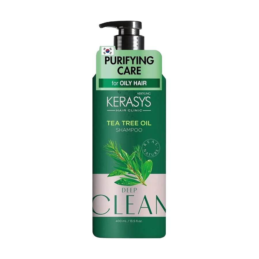 Шампунь для волосся KeraSys Hair Clinic Real Nature Purifying Care Tea Tree Oil Shampoo для жирного волосся та шкіри голови, 400 мл