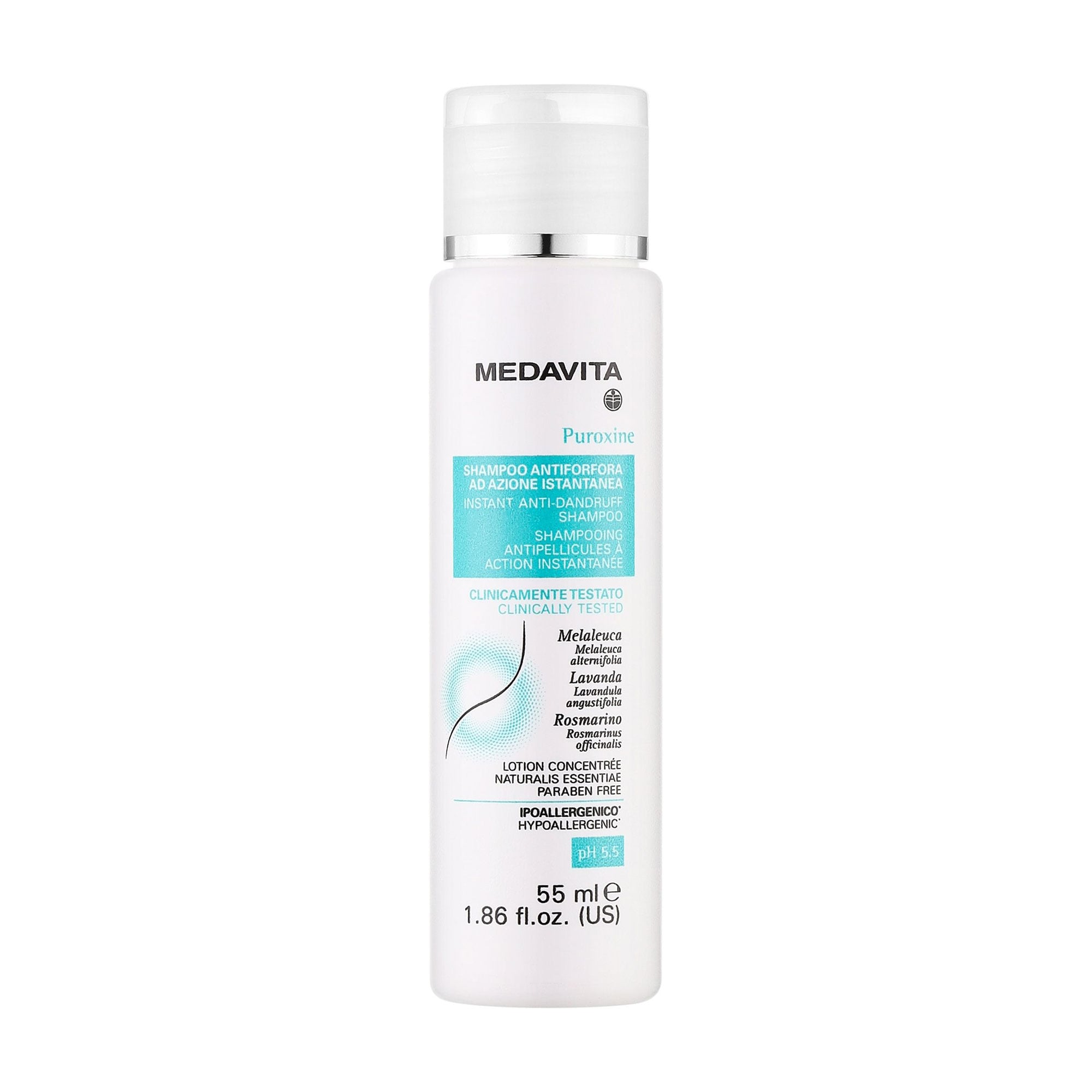 Шампунь для волосся Medavita Puroxine Instant Anti-Dandruff Shampoo pH 5.5 проти лупи, 55 мл