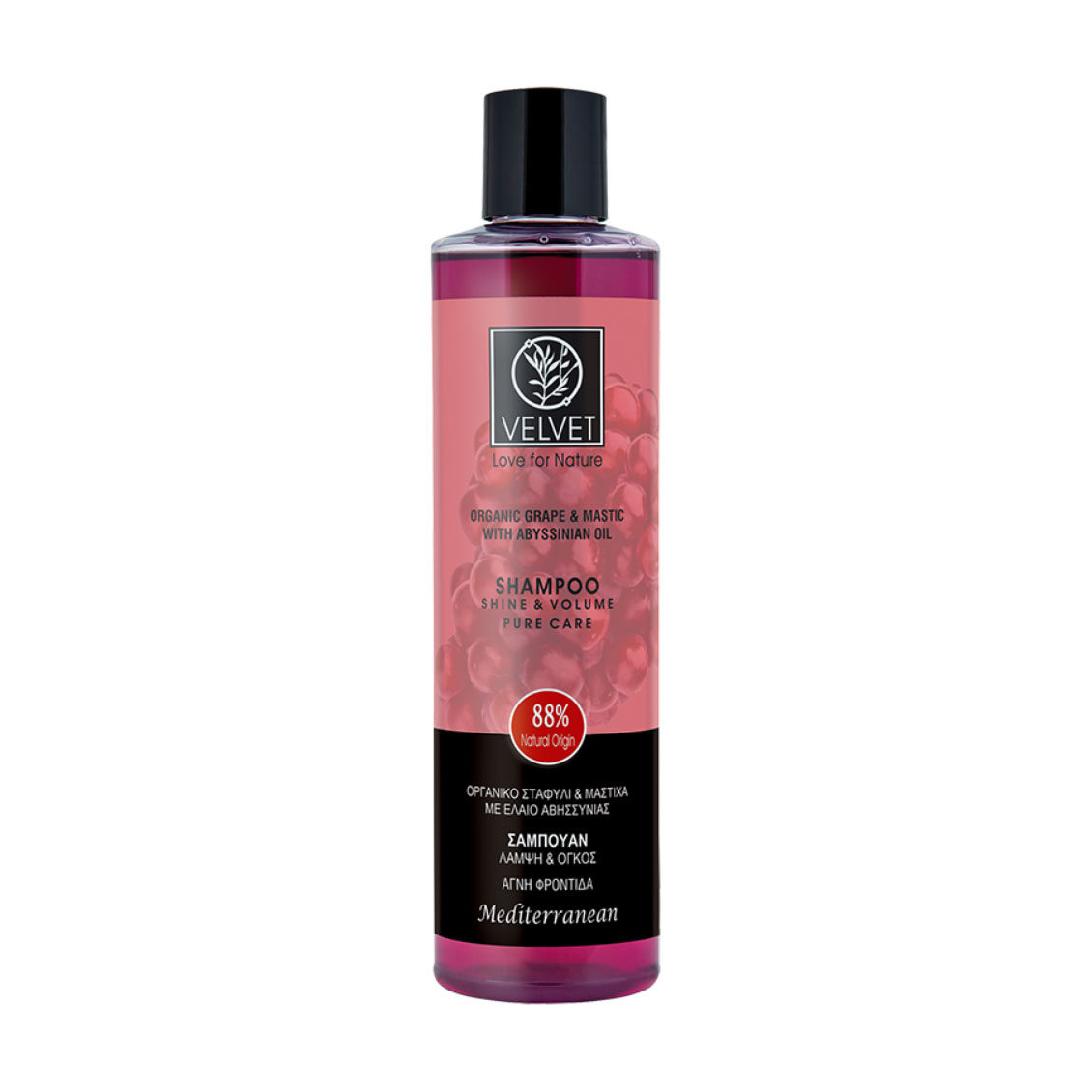 Шампунь для волосся Velvet Love for Nature Organic Grape &amp; Mastic Shampoo Блиск та об'єм, 300 мл