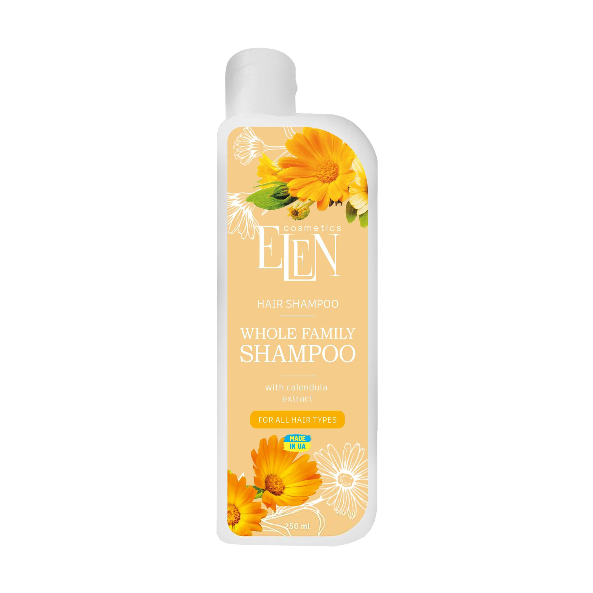 Шампунь для всієї родини Elen Cosmetics для всіх типів волосся, з екстрактом календули, 250 мл