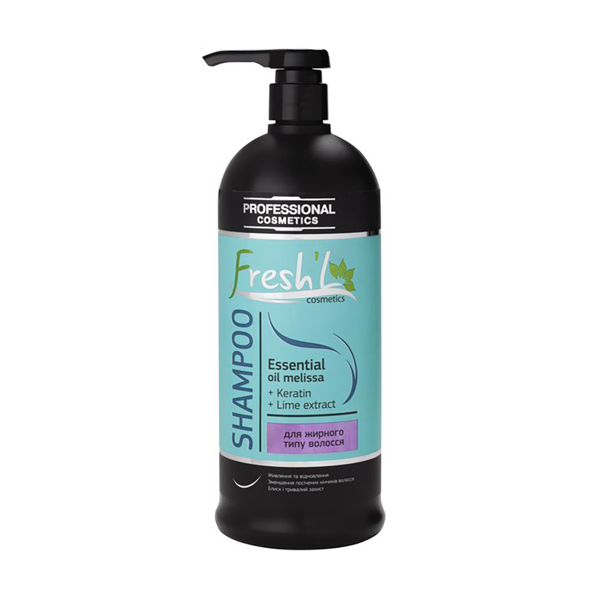 Шампунь Fresh'L Professional Shampoo для жирного типу волосся, з ефірною олією меліси, кератином та екстрактом лайму, 1 л