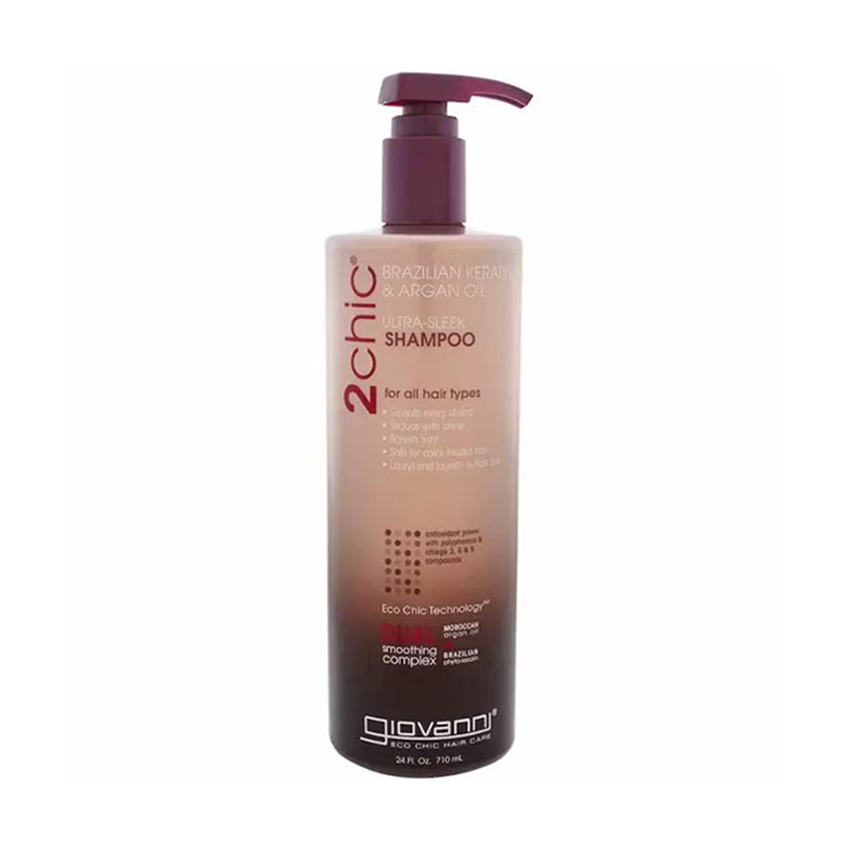 Шампунь Giovanni 2chic Ultra-Sleek Shampoo Ультра сяяння, для всіх типів волосся, з аргановою олією та бразильским кератином, 710 мл