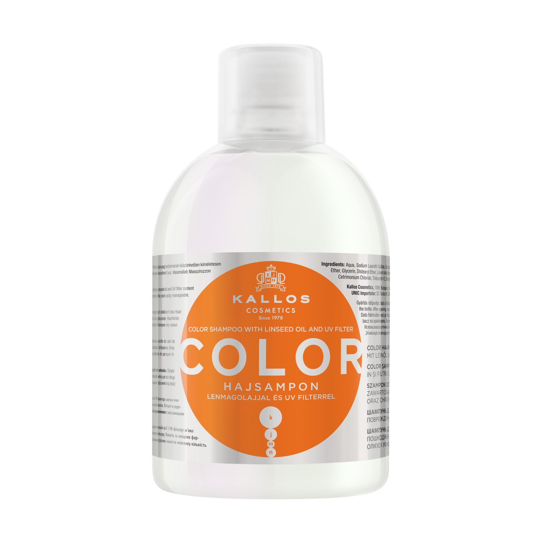Шампунь Kallos Cosmetics KJMN Color Shampoo для фарбованого та пошкодженого волосся, з лляною олією та УФ фільтром, 1 л