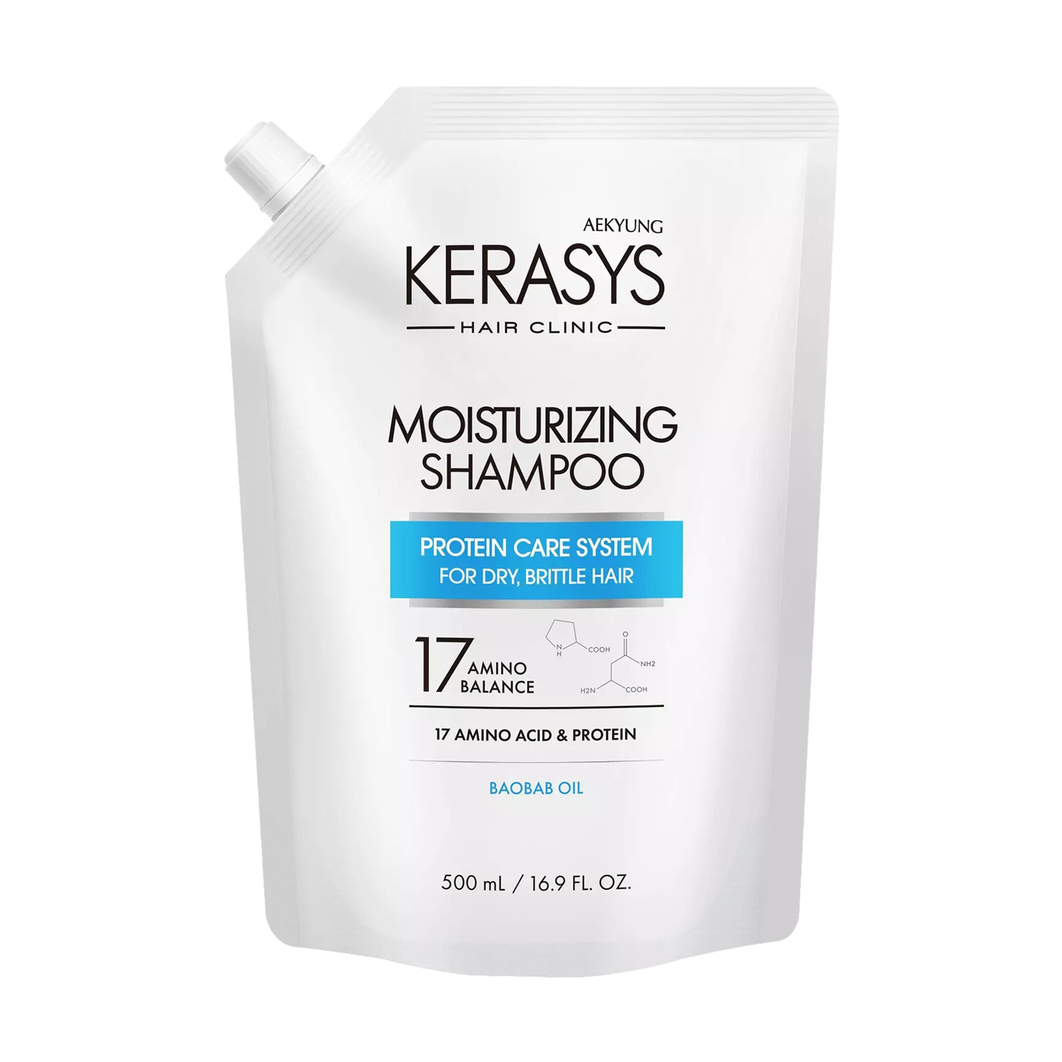 Шампунь Kerasys Hair Clinic System Moisturizing Protein Shampoo для сухого та ламкого волосся, 500 мл (дойпак)