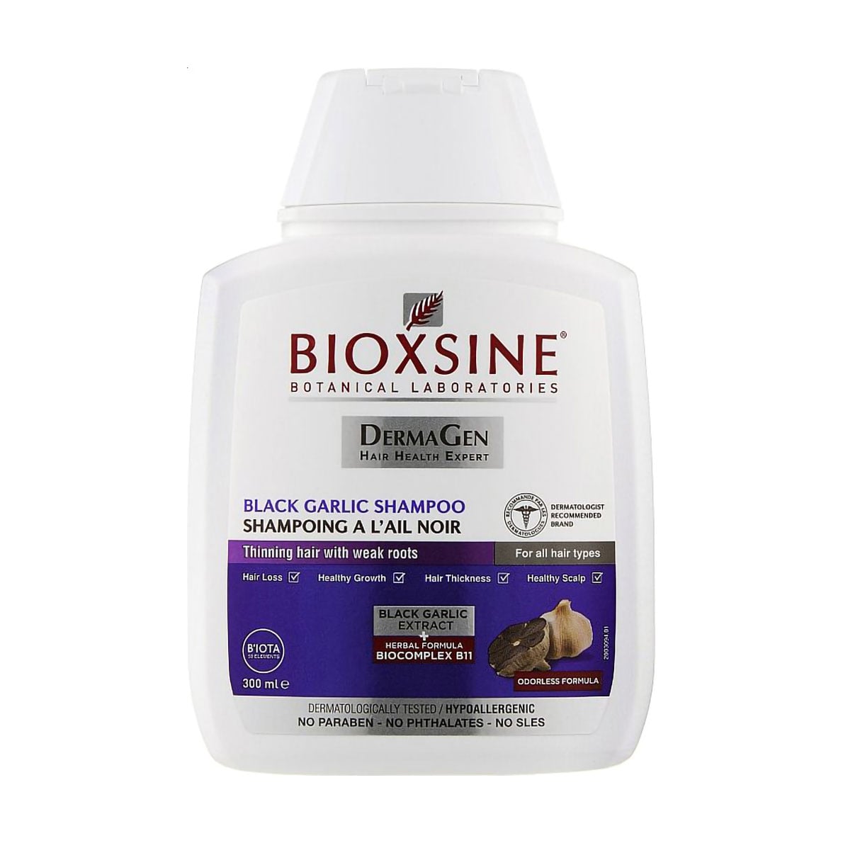 Шампунь проти випадіння волосся Biota Bioxsine DermaGen з чорним часником, 300 мл