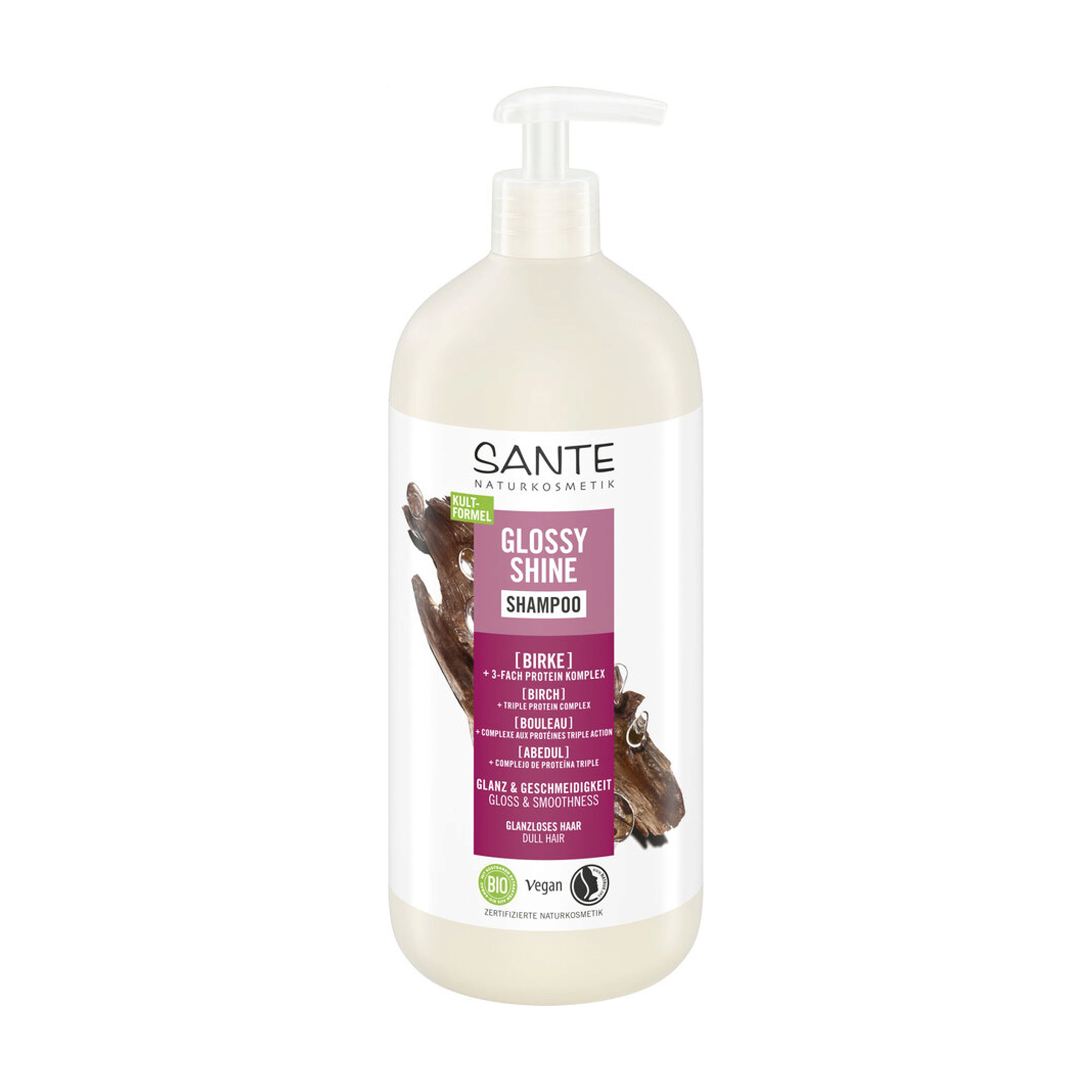 Шампунь Sante Glossy Shine Shampoo для блиску волосся, з протеїновим комплексом та березовим листям, 950 мл