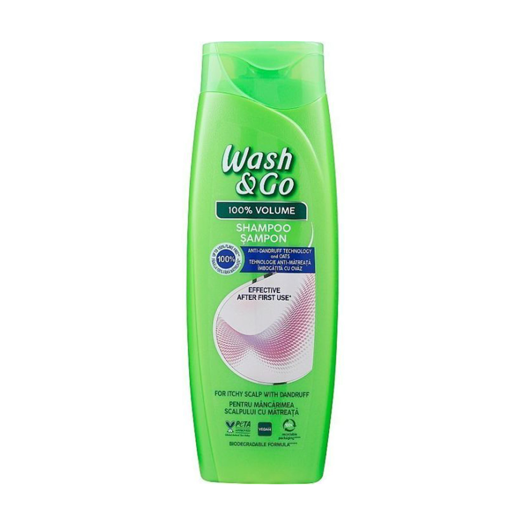 Шампунь Wash&amp;Go для чутливої шкіри голови, проти лупи, з екстрактом вівса, 360 мл
