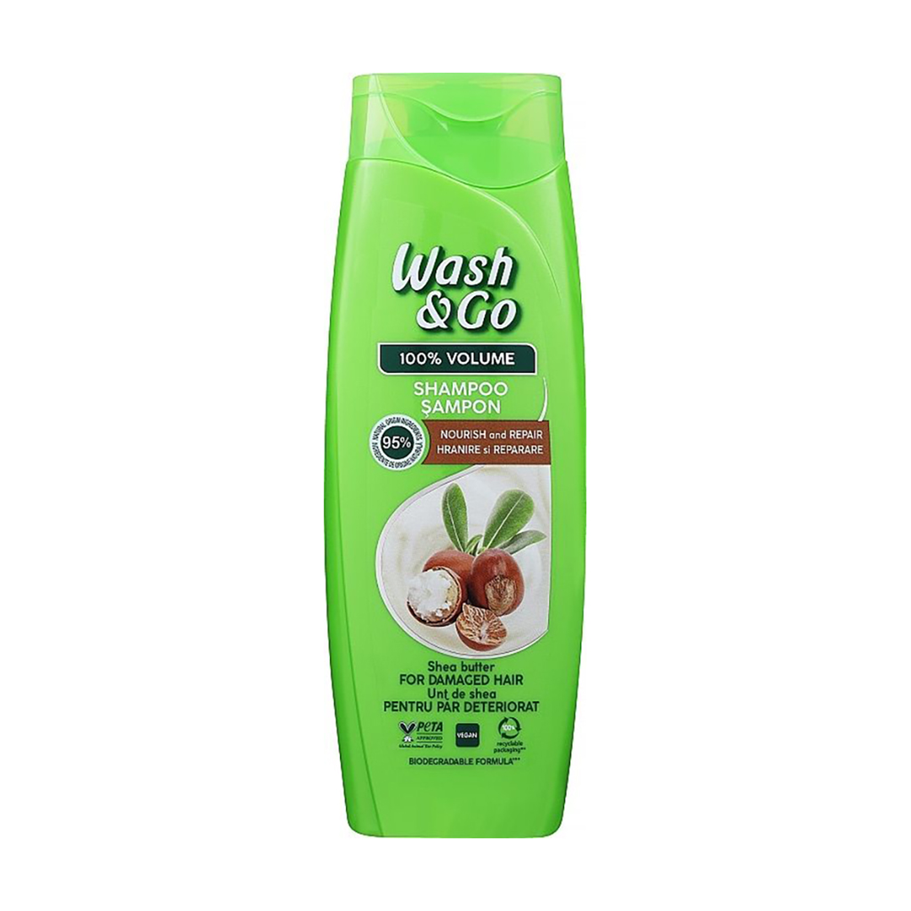 Шампунь Wash&amp;Go для пошкодженого волосся, з олією ши, 360 мл