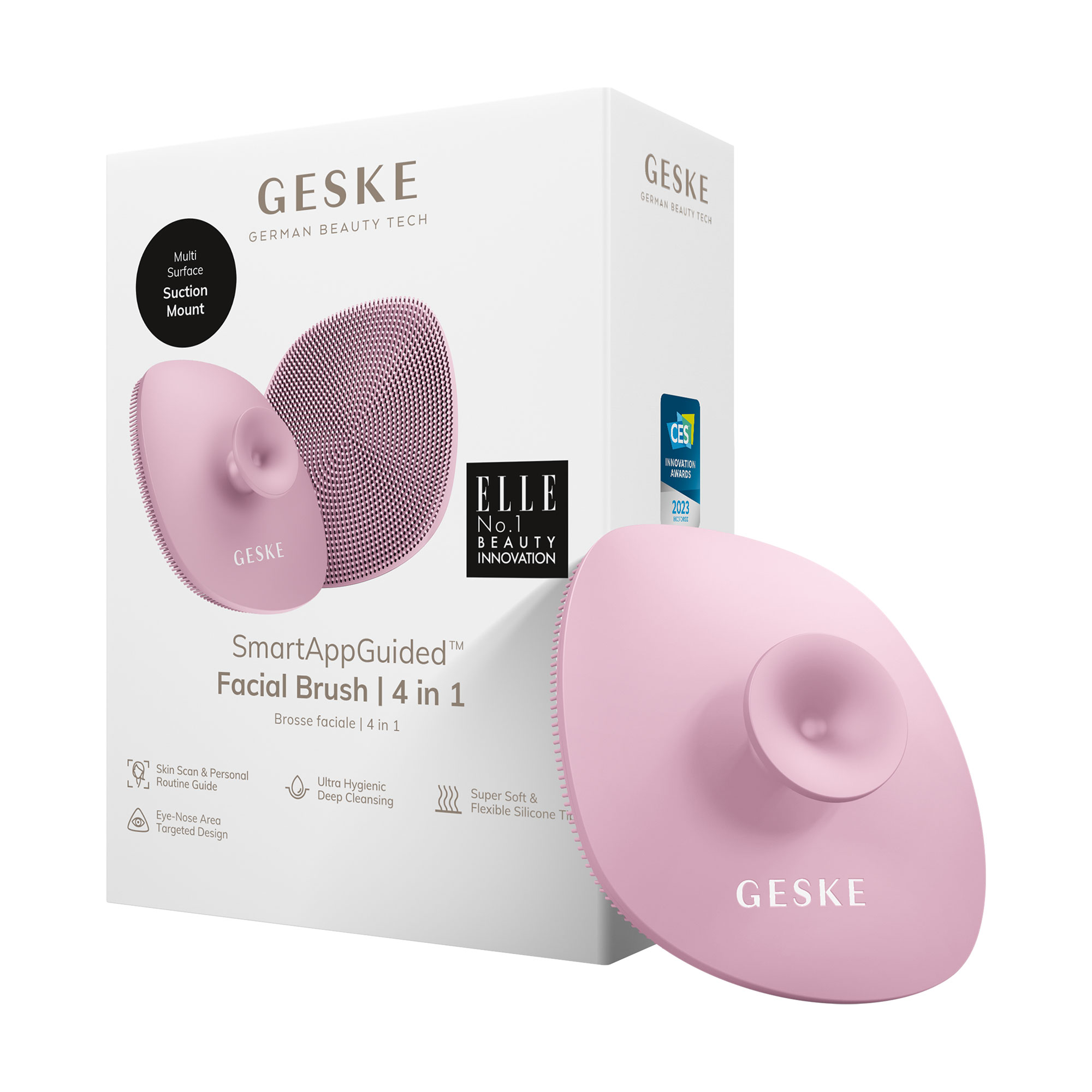Щітка для обличчя Geske Facial Brush 4 в 1 рожевий, з тримачем