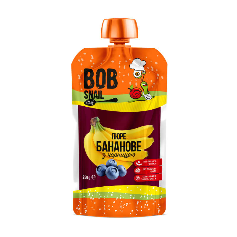Шеф-пюре фруктове Bob Snail Бананове з чорницею, 250 г
