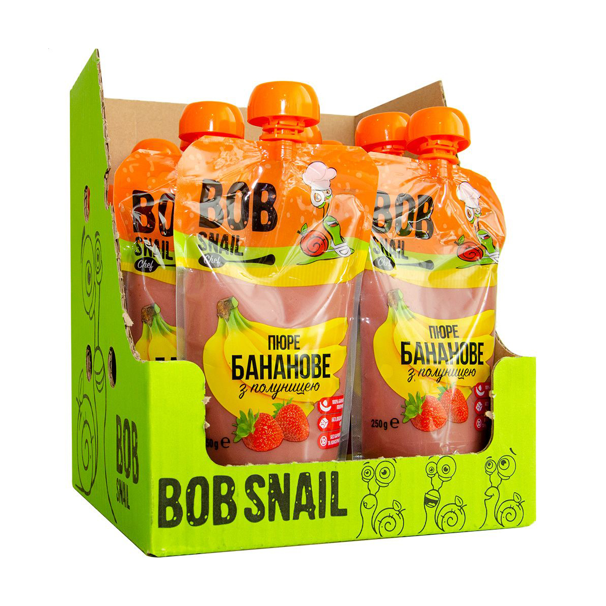 Шеф-пюре фруктове Bob Snail Бананове з полуницею, 10*250 г