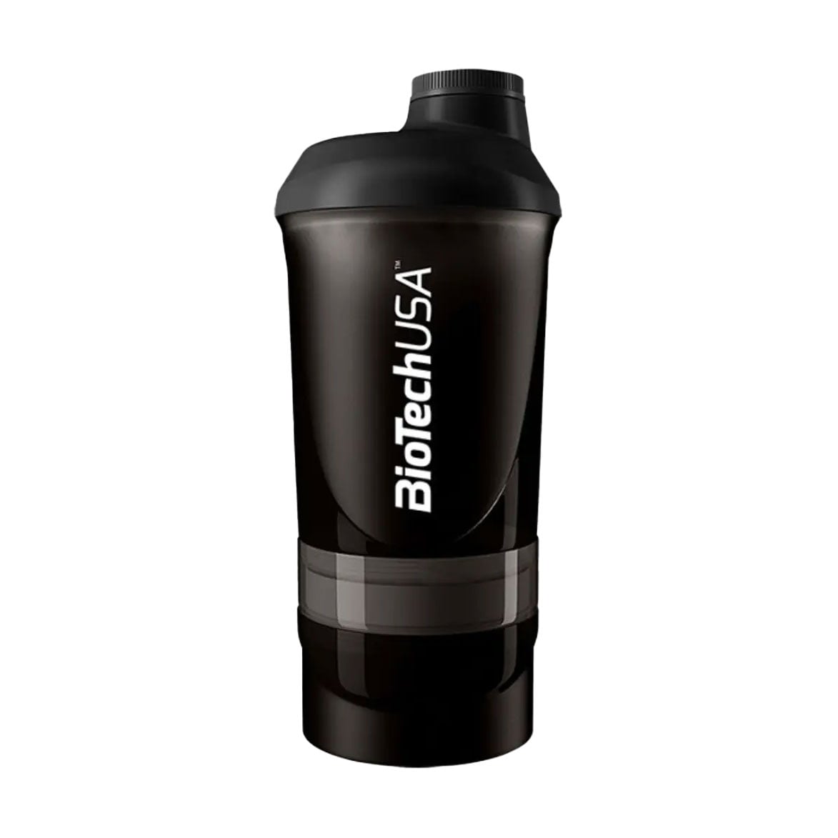 Шейкер BioTechUSA Wave Чорний, з двома відсіками (200 мл + 150 мл), 600 мл