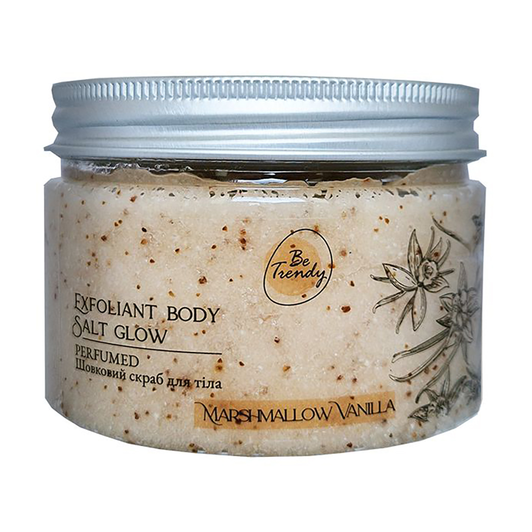 Шовковий парфумований скраб для тіла Be Trendy Exfoliant Body Salt Glow Marshmallow Vanilla, 300 г