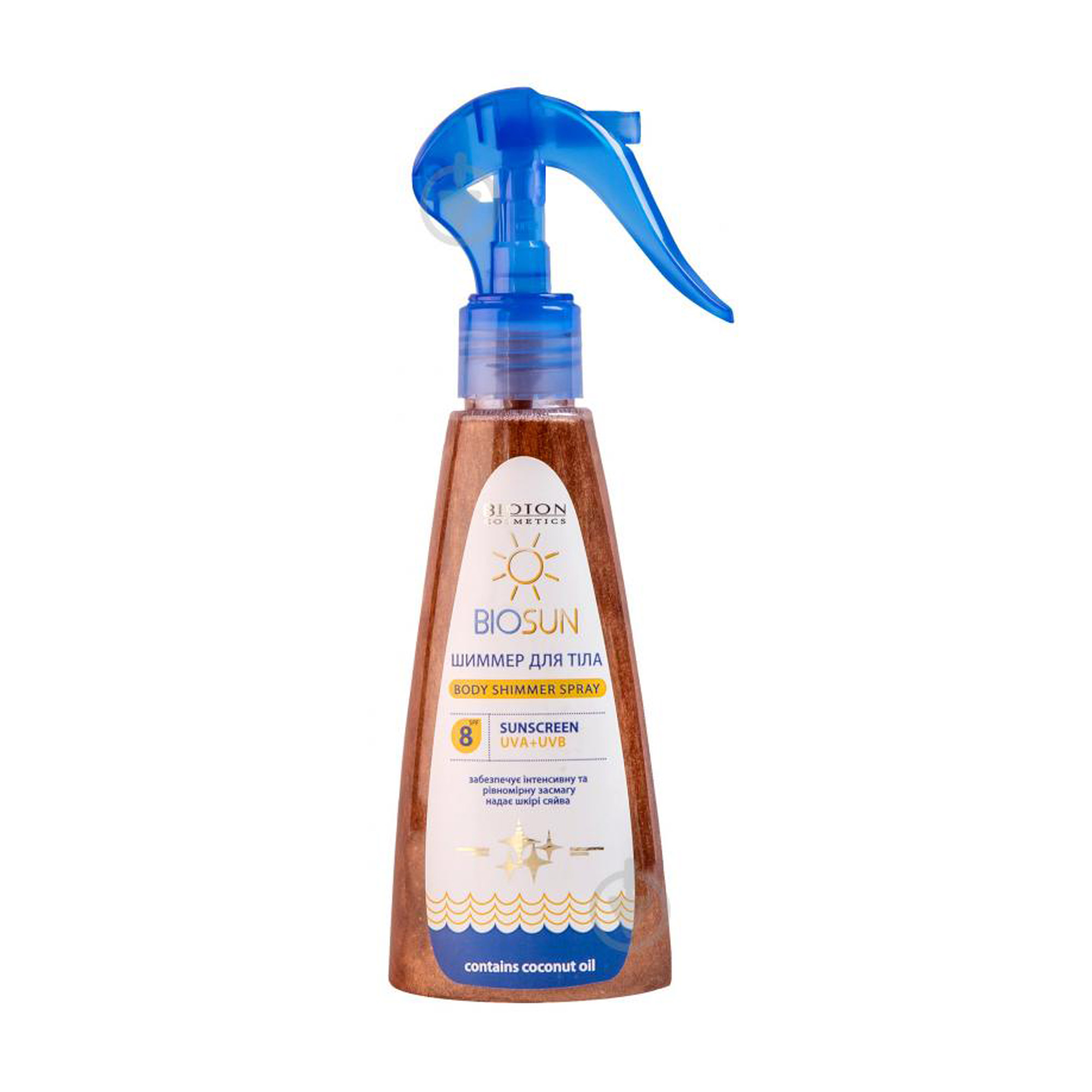 Шимер для тіла Bioton Cosmetics BioSun Body Shimmer Spray SPF 8 з кокосовим маслом, 150 мл
