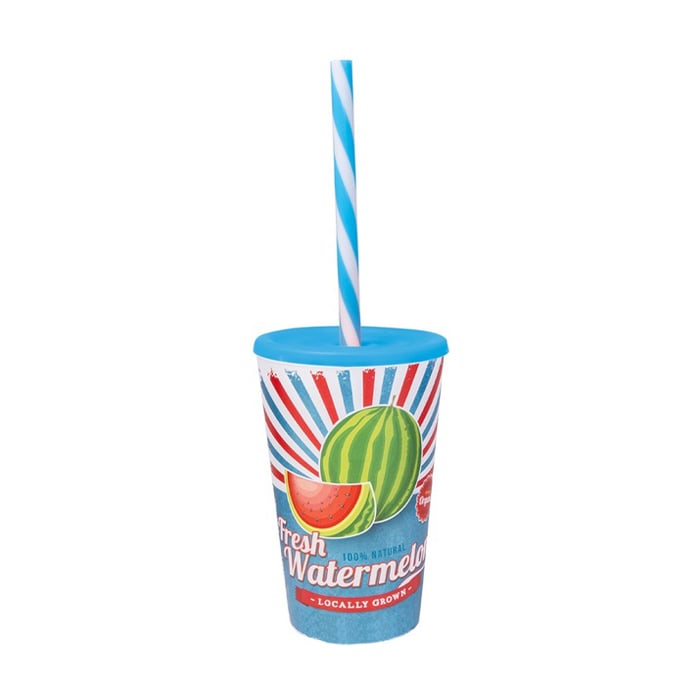 Склянка з трубочкою Herevin Fresh Watermelon з пласкою кришкою, 650 мл (161948-029)