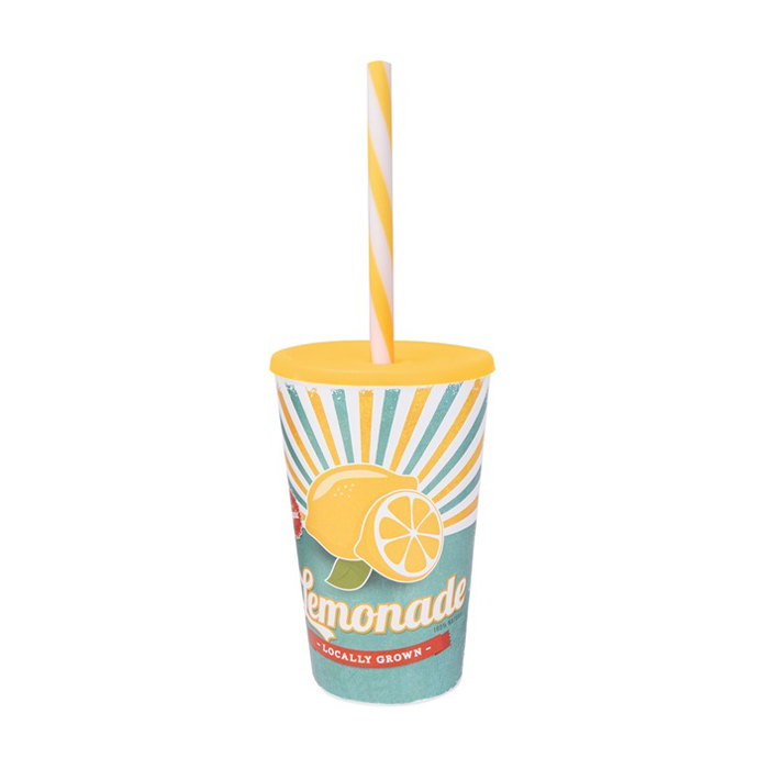 Склянка з трубочкою Herevin Lemonade з пласкою кришкою, 650 мл (161948-027)