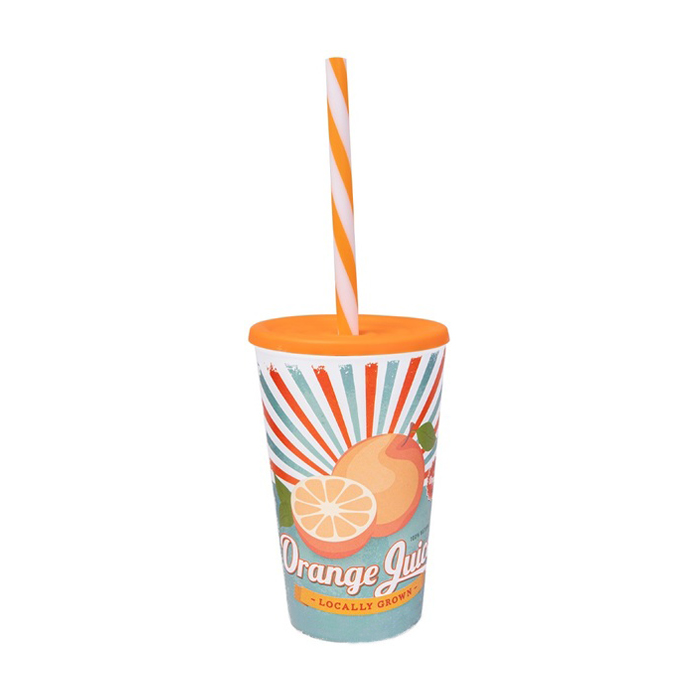 Склянка з трубочкою Herevin Orange Juice з пласкою кришкою, 650 мл (161948-028)