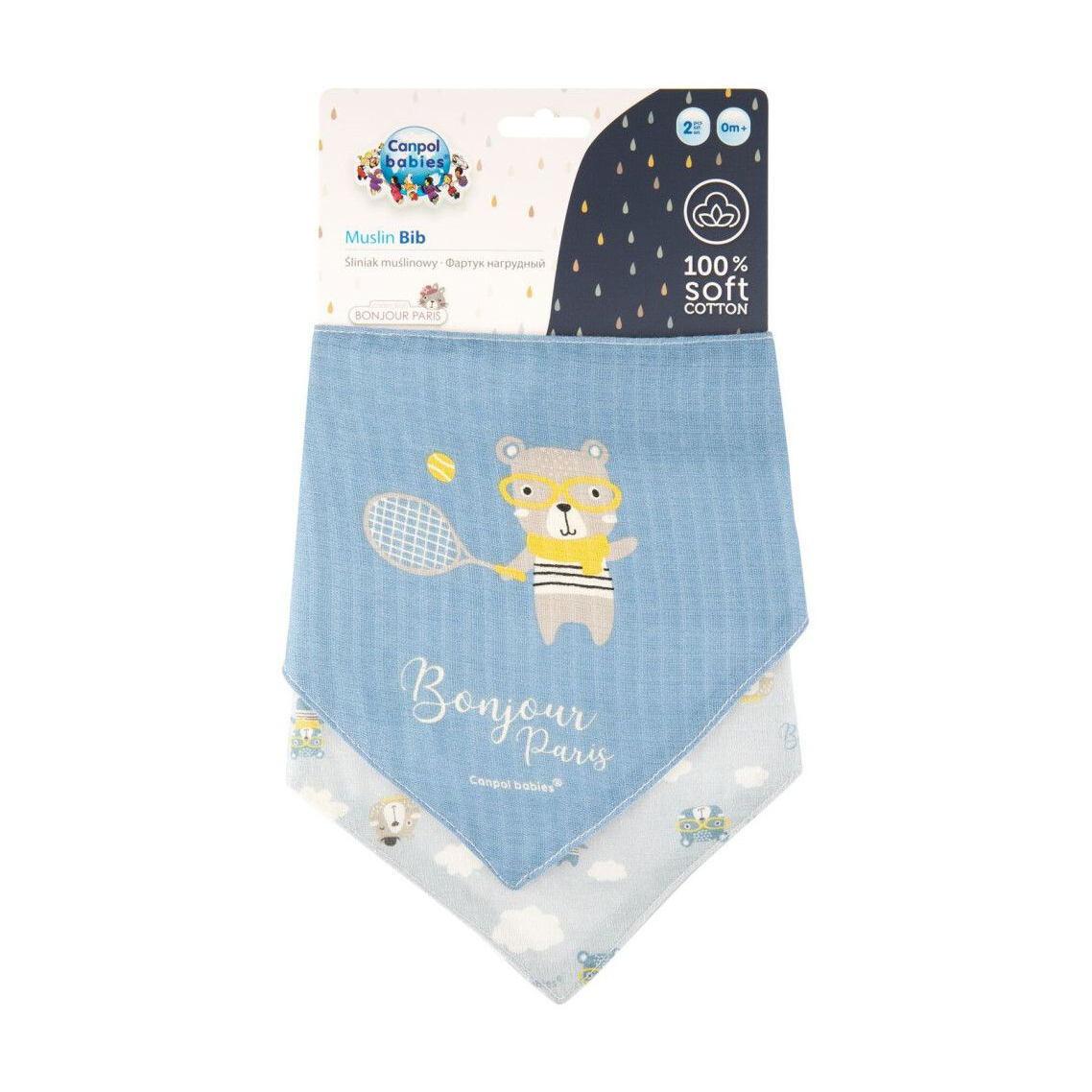 Слинявчик Canpol Babies Bonjour Paris мусліновий, блакитний, з народження, 2 шт (26/900_blu)