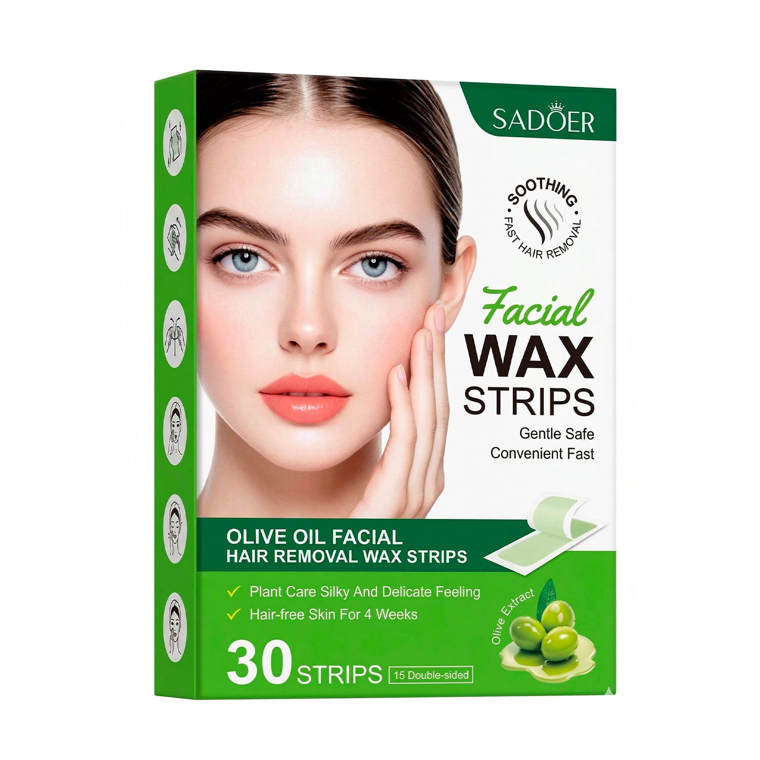 Смужки для депіляції обличчя Sadoer Olive Oil Facial Wax Strips, 30 шт