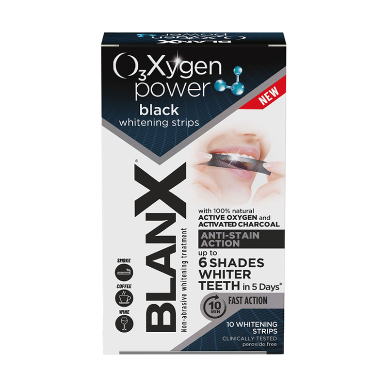 Смужки для відбілювання зубів BlanX O3X Whitening Strips Black з вугіллям, 10 шт
