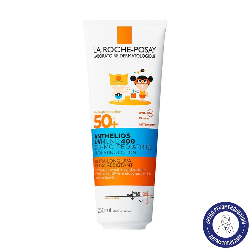 Сонцезахисне молочко для обличчя і тіла La Roche-Posay Anthelios UV Mune 400 Lotion для чутливої та схильної до подразнень шкіри дітей, SPF 50+, 250 мл