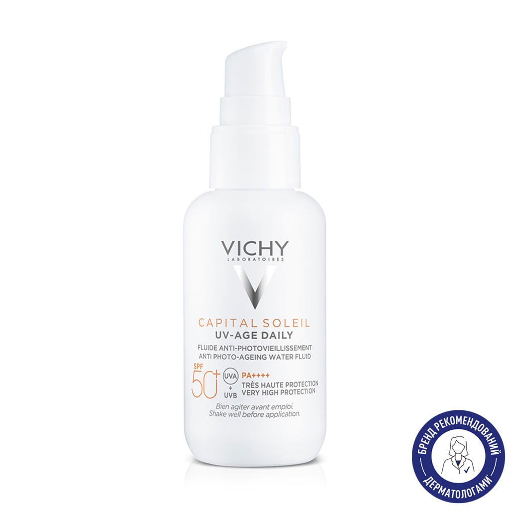 Сонцезахисний флюїд для обличчя Vichy Capital Soleil UV-Age Daily, SPF 50+ PA ++++, проти ознак фотостаріння, 40 мл