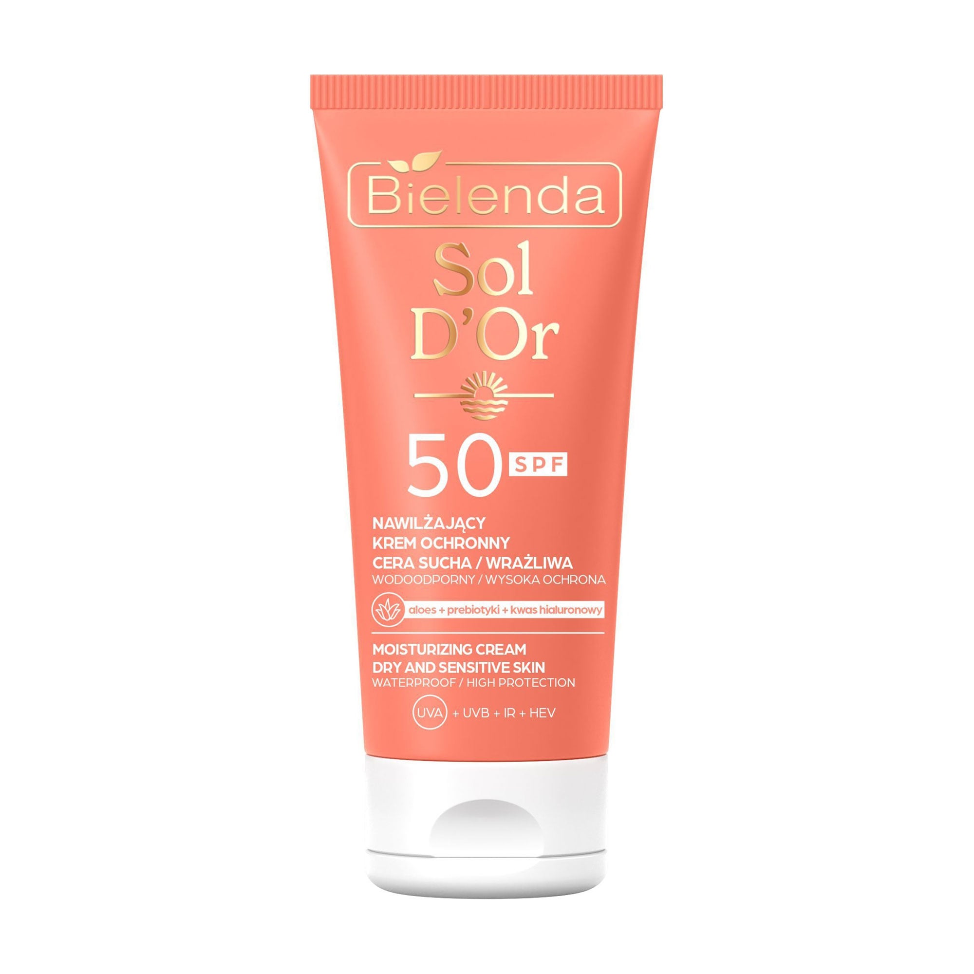 Сонцезахисний крем для обличчя Bielenda Sol D'Or Moisturizing Cream, SPF 50, для сухої та чутливої шкіри, 50 мл