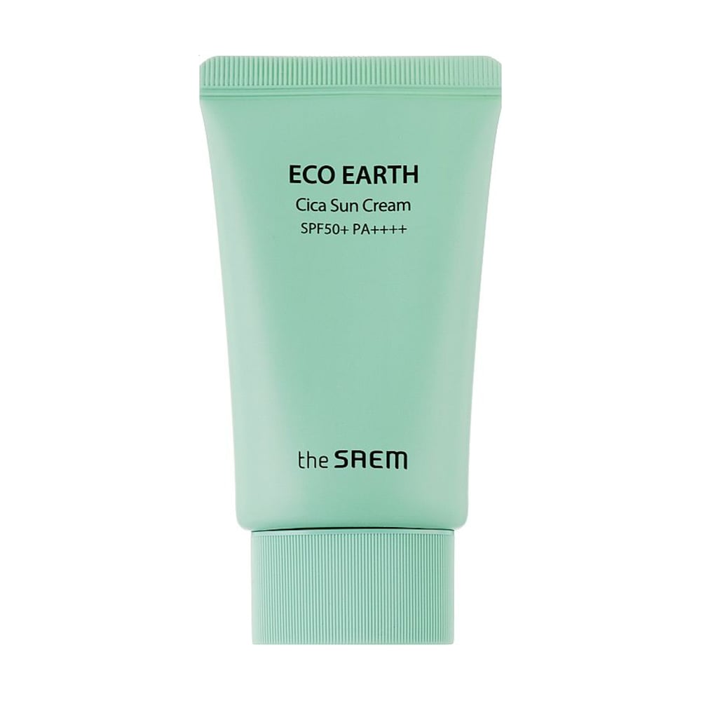 Сонцезахисний крем для обличчя The Saem Eco Earth Cica Sun Cream SPF 50+ PA++++ з центелою та м'ятою, 50 мл