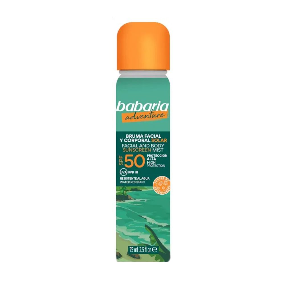 Сонцезахисний міст для обличчя та тіла Babaria Adventure Face and Body Sunscreen Mist SPF 50 з алое вера, 75 мл