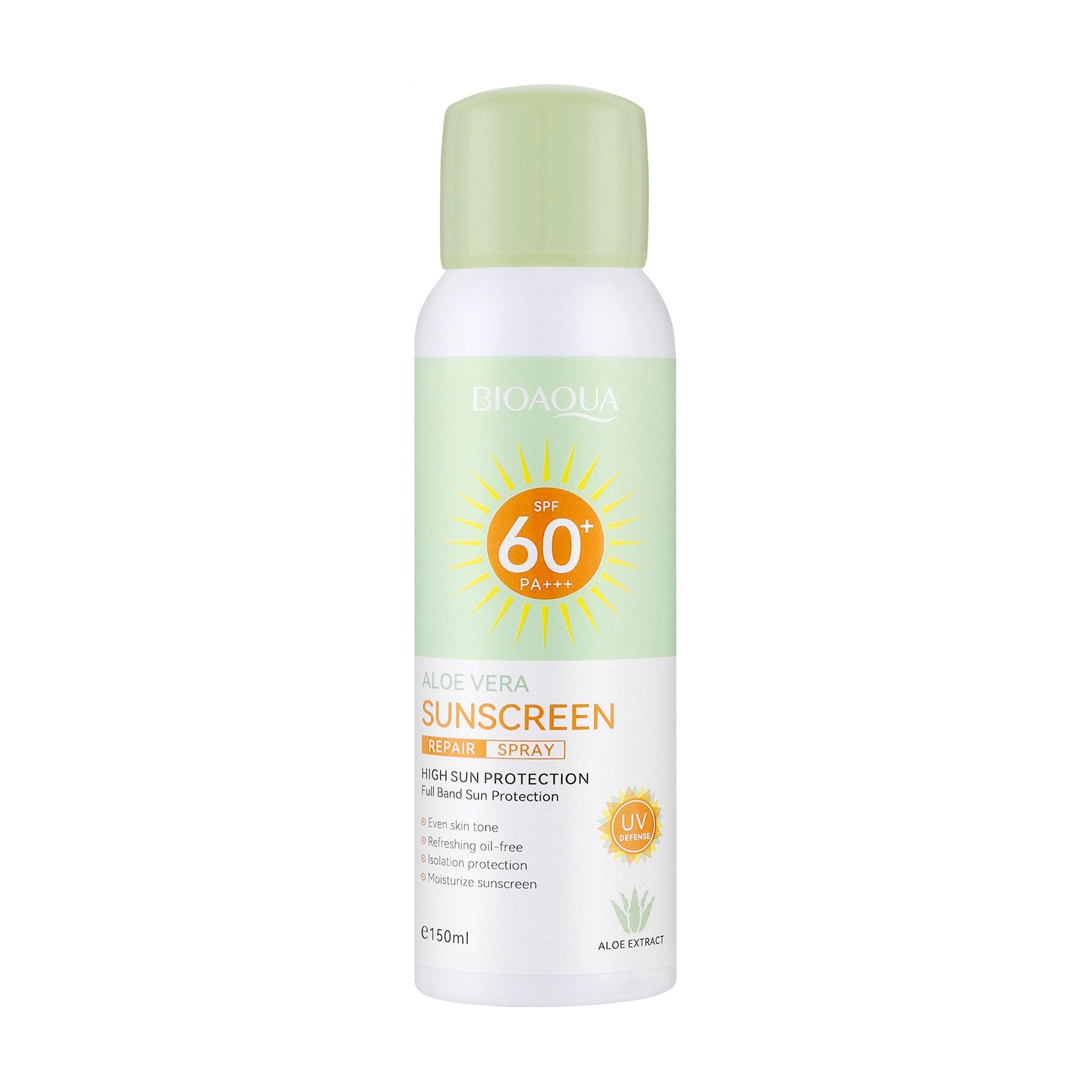 Сонцезахисний спрей для обличчя та тіла Bioaqua Aloe Vera Sunscreen Repair Spray SPF 60+ PA+++ з екстрактом алое вера, 150 мл