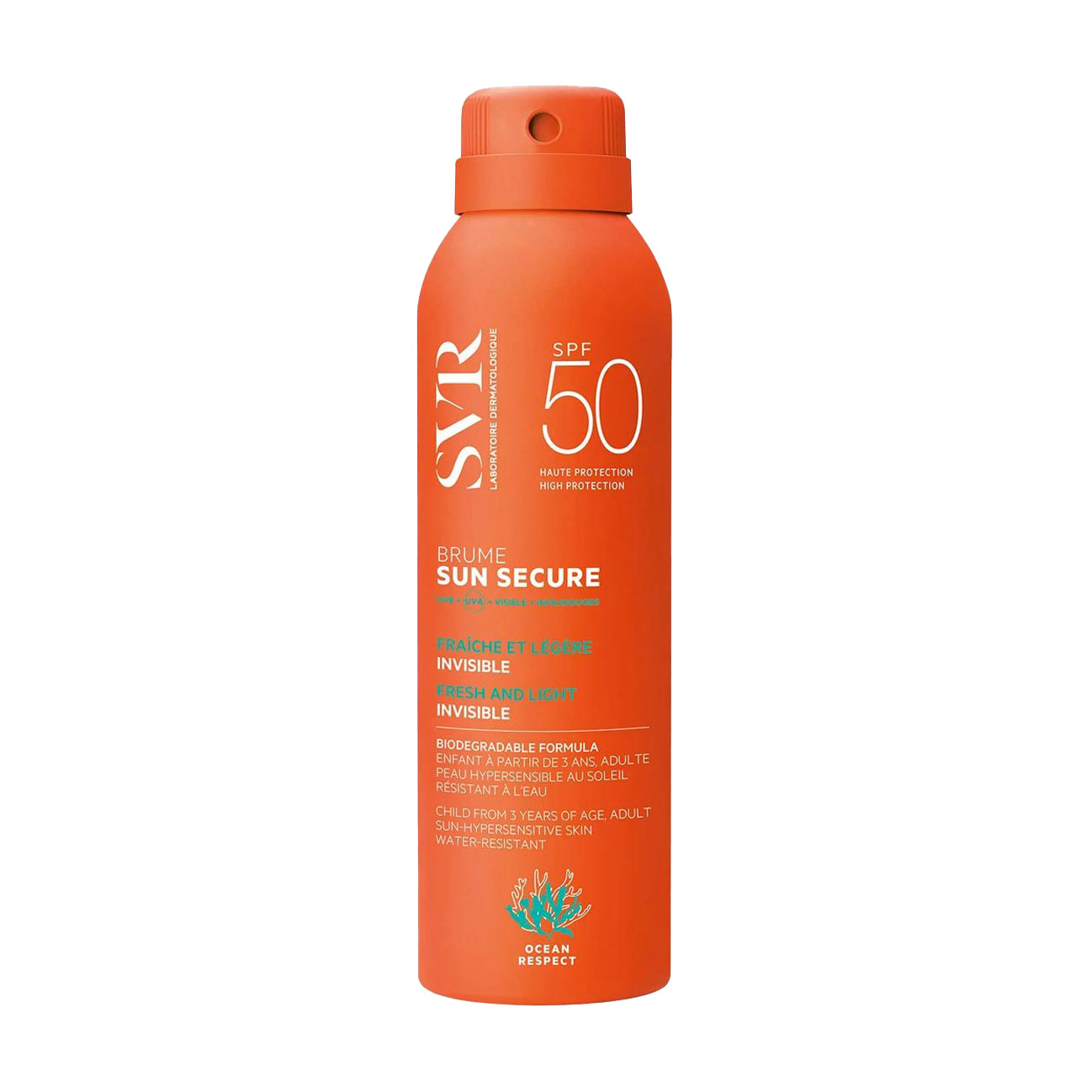 Сонцезахисний спрей для обличчя та тіла SVR Sun Secure Fresh &amp; Light Invisible SPF 50, 200 мл