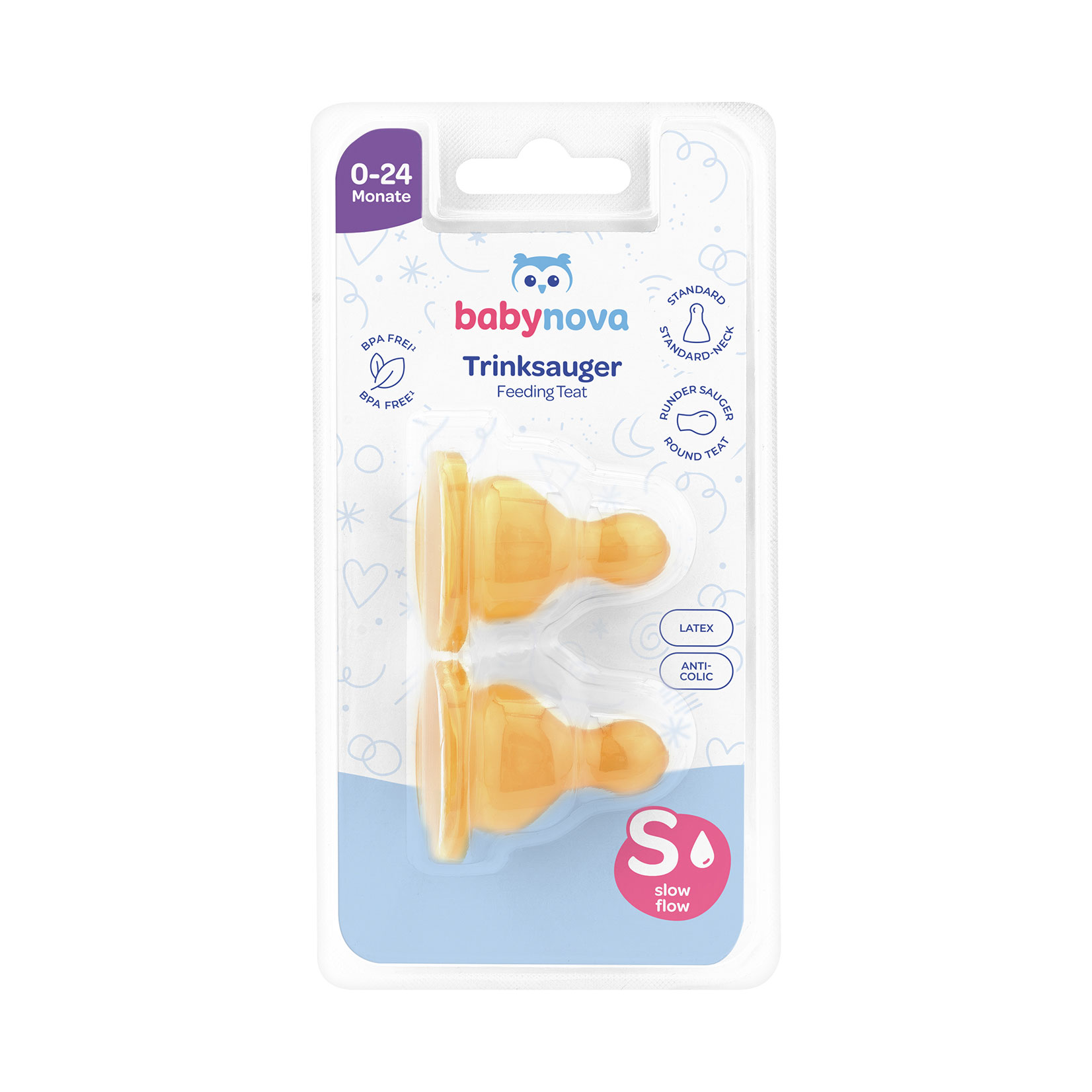 Соска латексна кругла для чаю Baby-Nova, розмір S, 2 шт